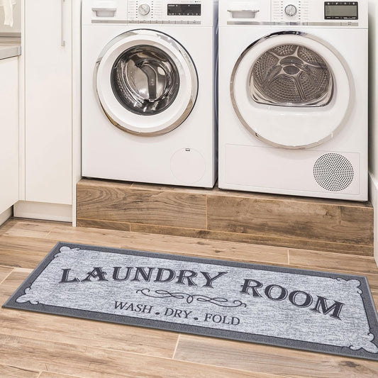 Ottomanson 20" x 59" Laundry Room Rug - Non-Slip Mat for Laundry & Mudroom - Durable, Stain-Resistant, and Easy to Clean - Perfect for High-Traffic Areas - Runner Rug for Entryway Bathroom, Gray