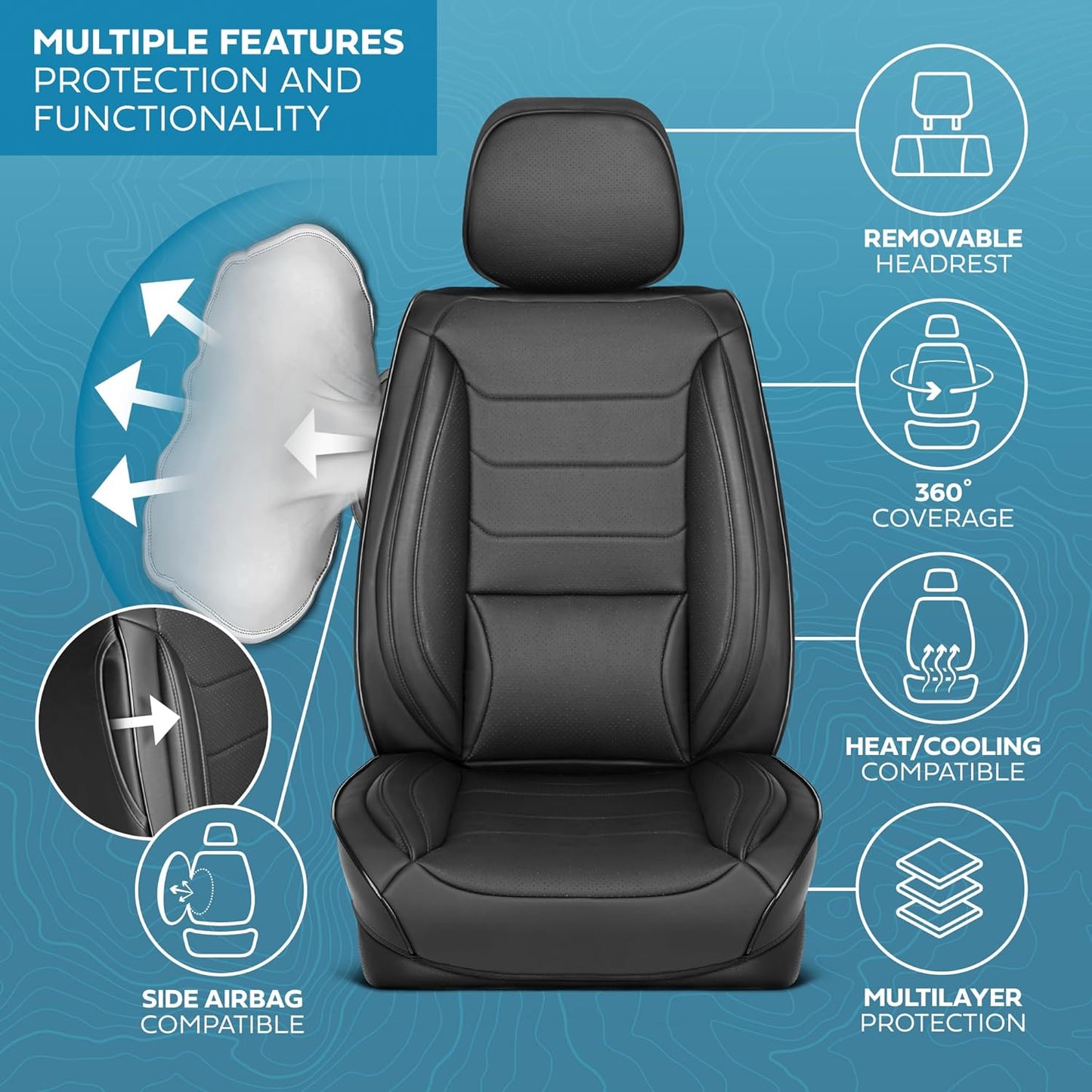Elite Edition Faux Leather Seat Covers for Cars, Trucks, & SUV - 2 Black Car Seat Covers for Front Seats - Universal Fit Car Accessories Automotive Interior Cover Protector for Most Vehicles