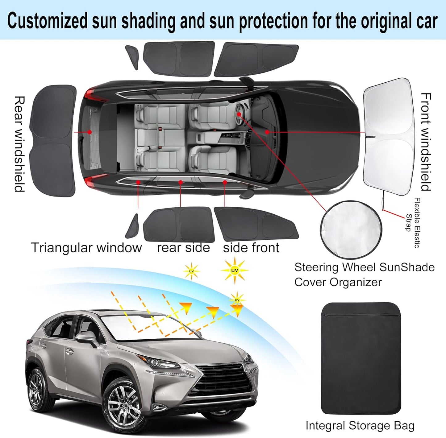 TINGLU Window Shades for Lexus NX300h/NX300/NX200t 2015-2021 Accessories Car Side Full Windows Rear Triangular Windshield Sun Shade Sun UV Rays & Privacy Protection for Camping,Napping&Relaxing 8PCS