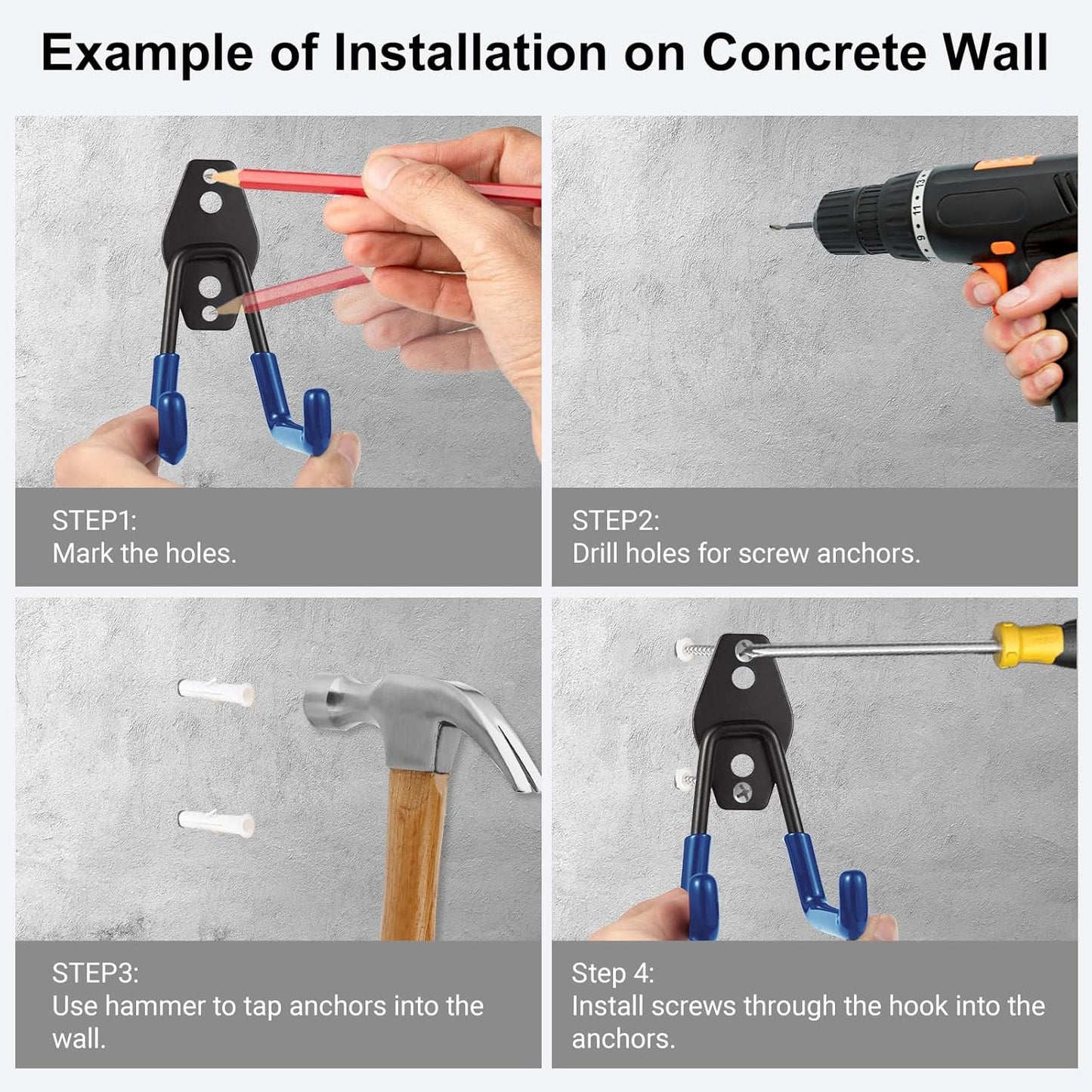 Garage Hook Heavy Duty Wall Storage Hangers, 18 Pack Garage Storage Hooks Steel Tool Blue for Ladders, Ropes, Garden Tools