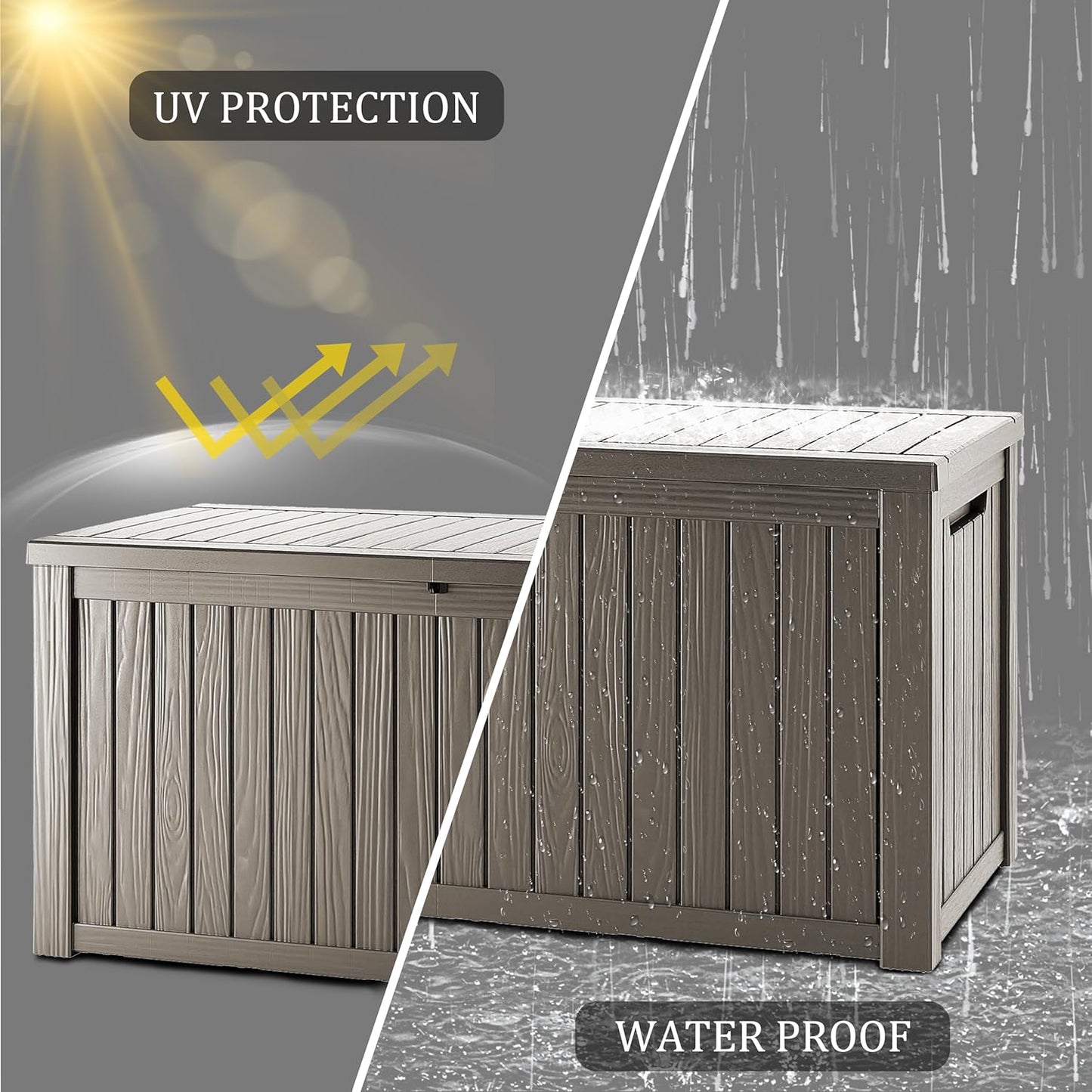 180 Gallon Lockable Resin Deck Box, Waterproof & UV-Resistant Outdoor Storage Box for Outdoor Cushion Storage, Garden Tools & Pool Accessories Storage, Gray