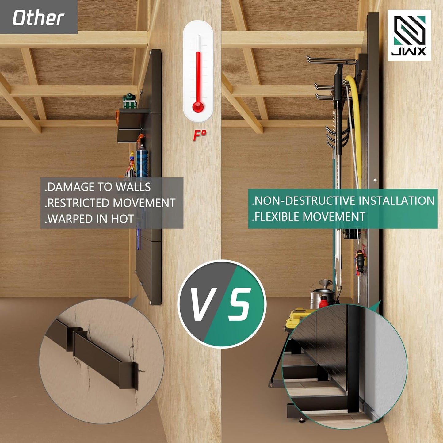 JWX Garage Pegboard Tool Organizer Free Standing, Organizer Storage Rack with 21 Pegboard Storage Set Max 300 lbs Super Heavy Duty Garden Tool Hanger Rack for Ski Gears, Broom, Shovel Yard Tools