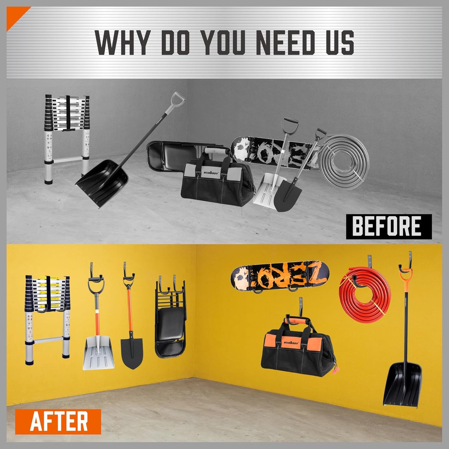 HORUSDY Garage Hooks Heavy Duty - 6Pcs 4.37 Inch Metal Garage Storage Hooks for Wall, Utility Hook for Hanging, Easy Use