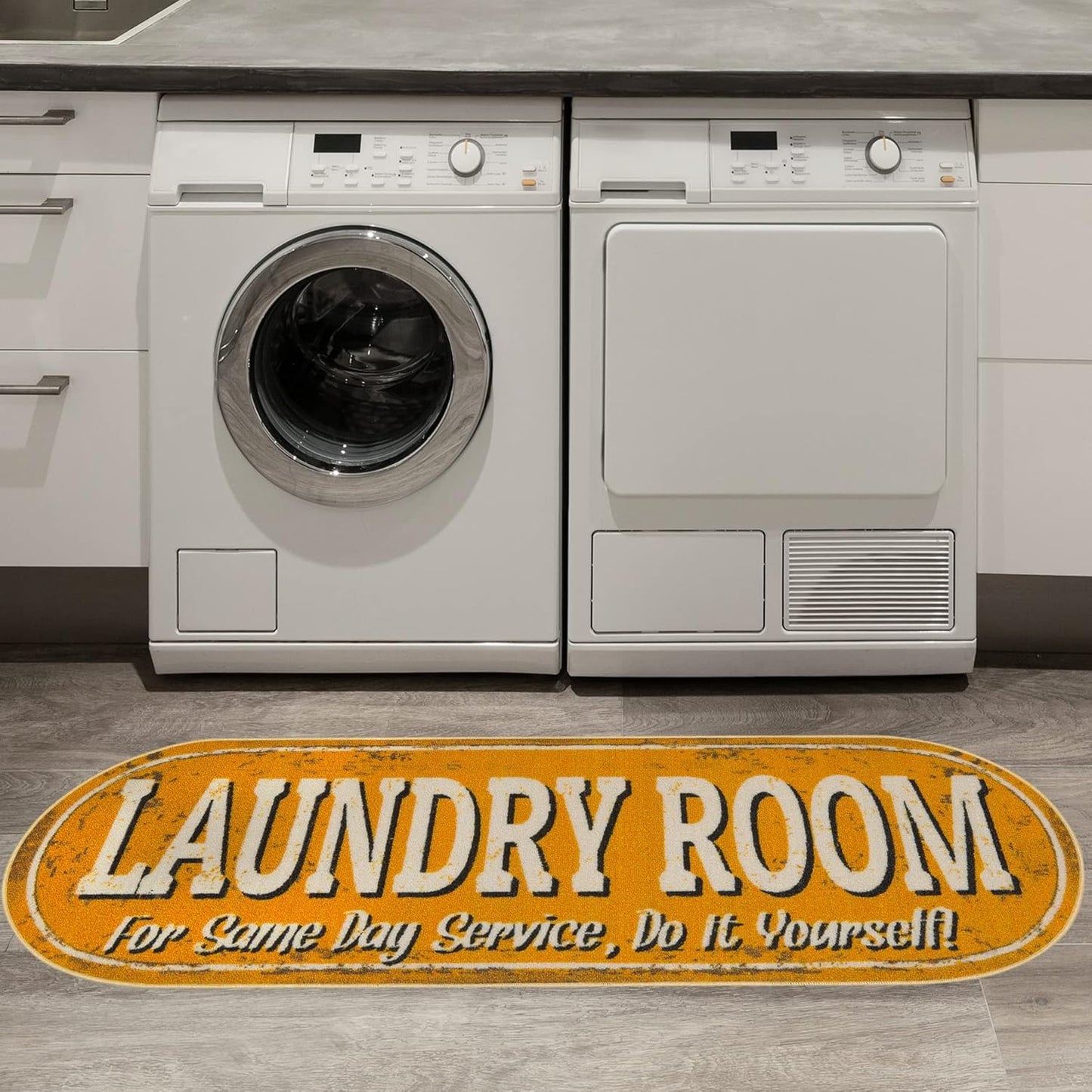 Ottomanson 20" x 59" Oval Laundry Room Rug - Non-Slip Mat for Laundry & Mudroom - Durable, Stain-Resistant, and Easy to Clean Perfect for High-Traffic Areas - Runner Rug for Entryway Bathroom, Yellow