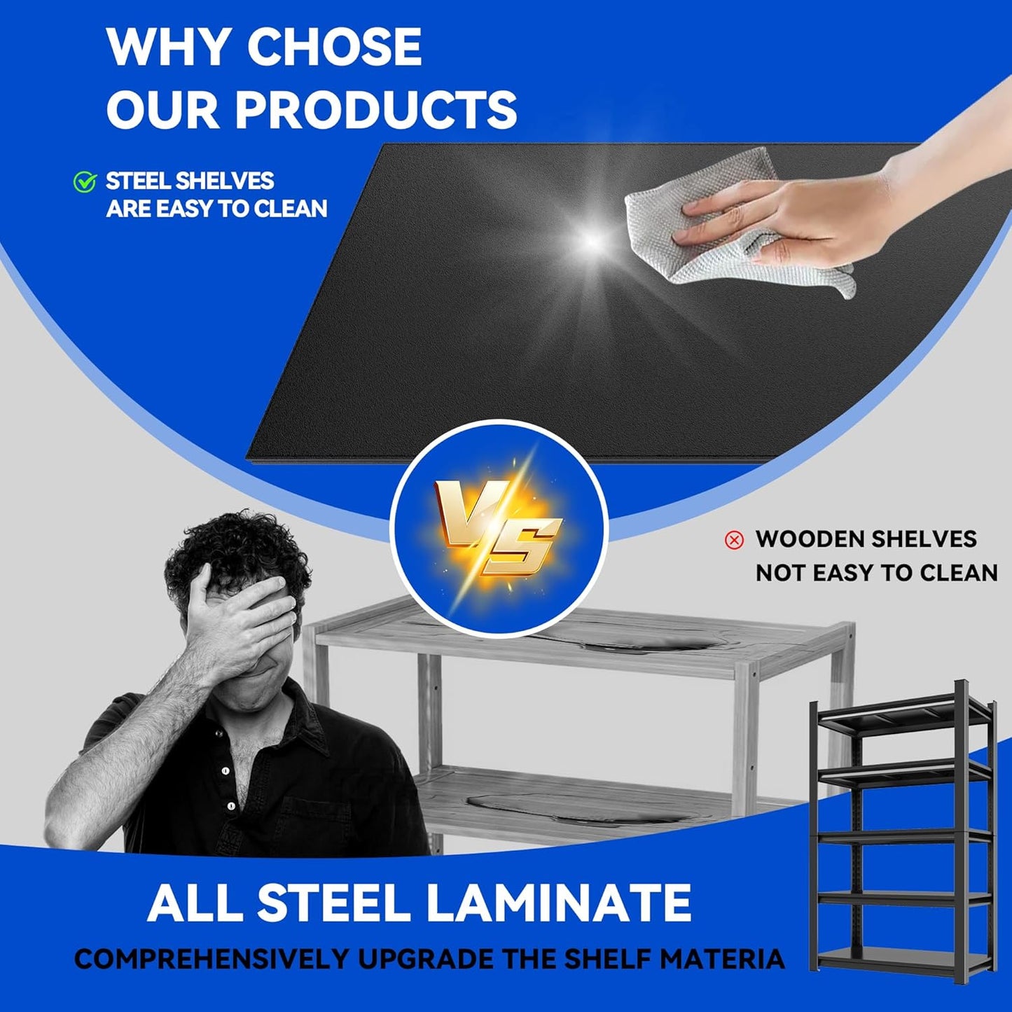 59''H Garage Shelving Heavy Duty Rack, 3000 LBS Extra Large Capacity 5 Tier Adjustable Storage Shelves, Metal Industrial Shelf Units for Garage, Basement and Warehouse, 59''H×31.5''W×13.78''D, Black