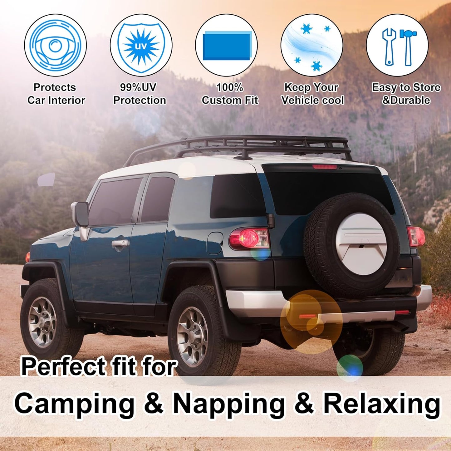 TINGLU Window Shades for Toyota FJ Cruiser Sport Utility 2007-2014 Accessories Car Side Full Windows Rear Triangular Windshield Sun Shade Sun UV Rays & Privacy Protection for Camping,Napping 8PCS