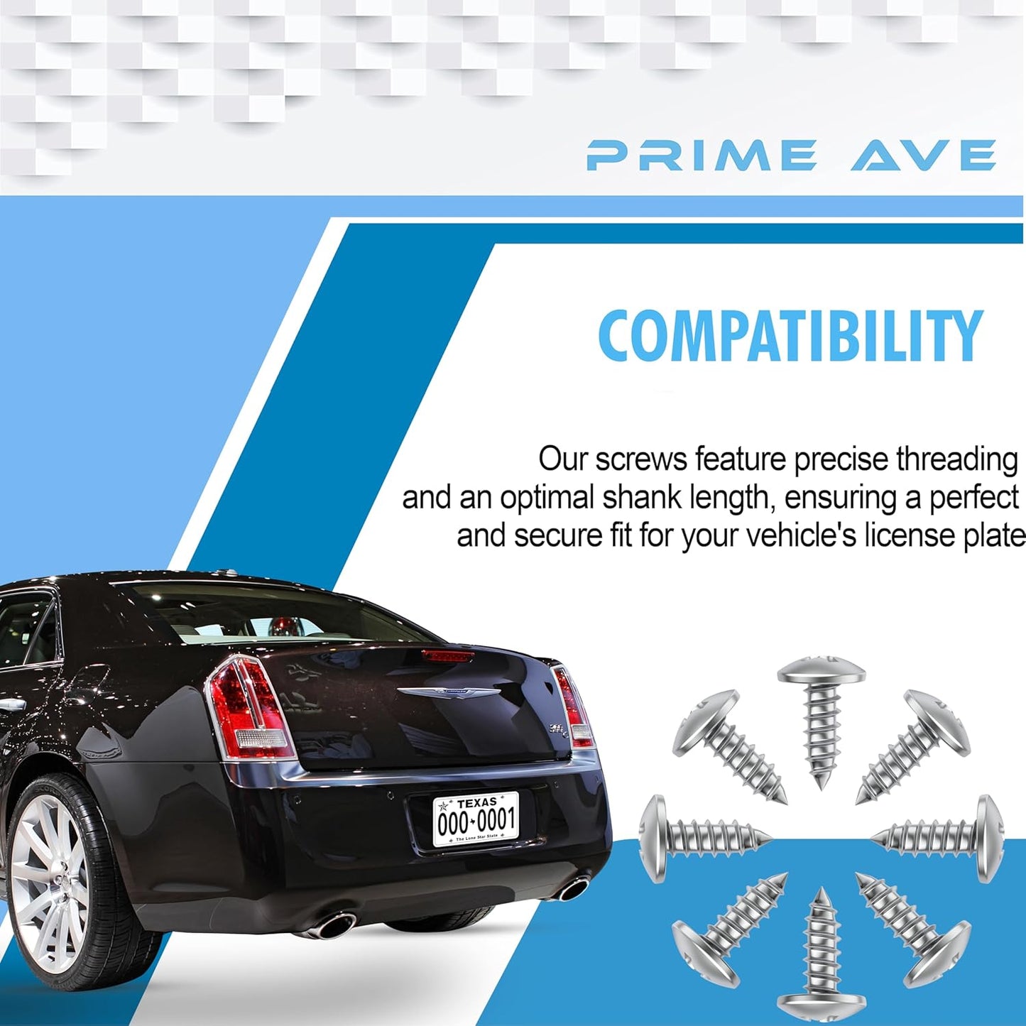 Stainless Steel License Plate Screws for License Plates, Frames, Covers - Rust Proof Licence Plate Screw Set for Front/Rear - Compatible with Chrysler Dodge Jeep & Ram (Pack of 8)