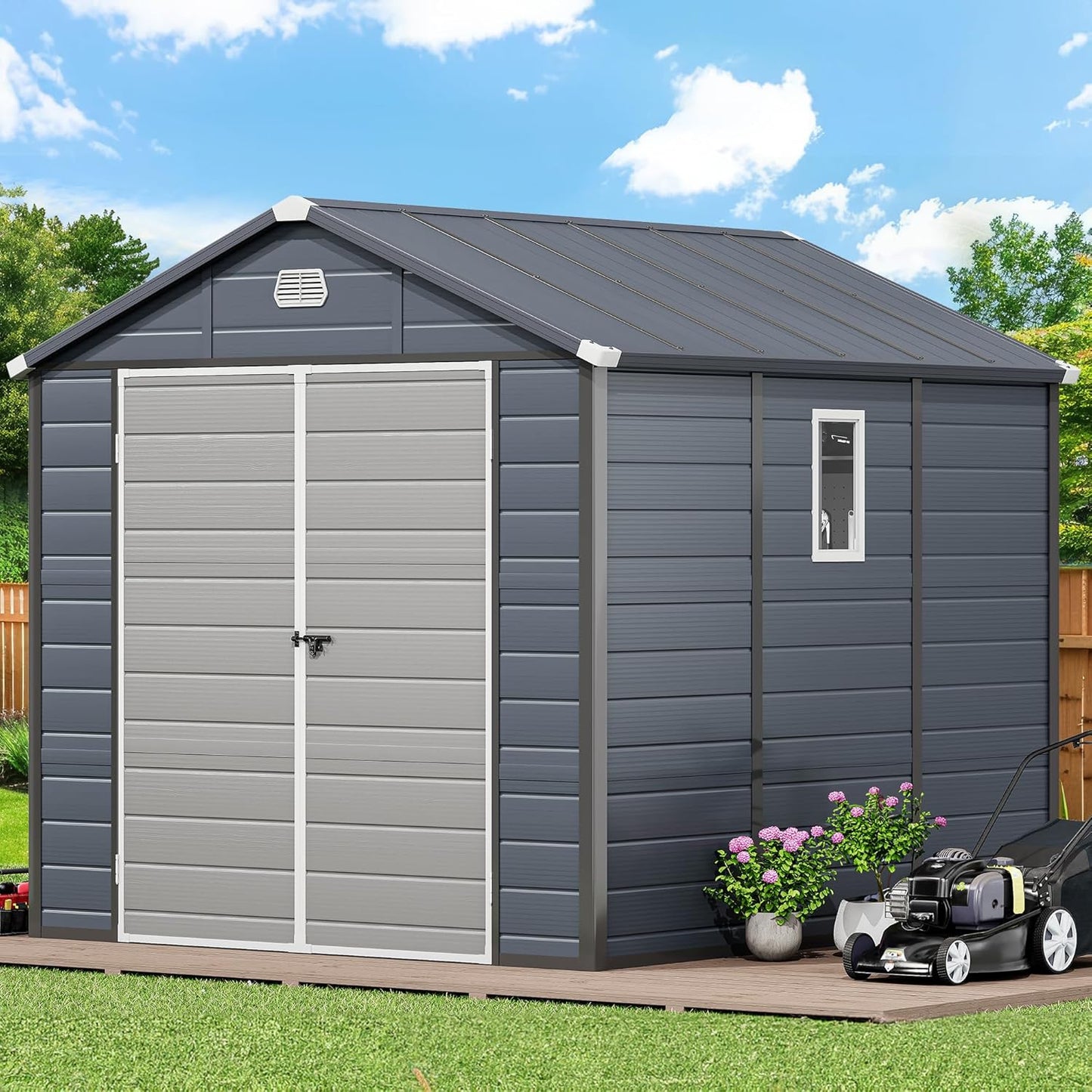 YITAHOME 8x9 FT Outdoor Storage Shed w/o Floor, All-Weather Plastic Shed with Lockable Doors, Window & Vents, Plastic Tool Shed for Backyard, Patio, Poolside, Lawn, Gray