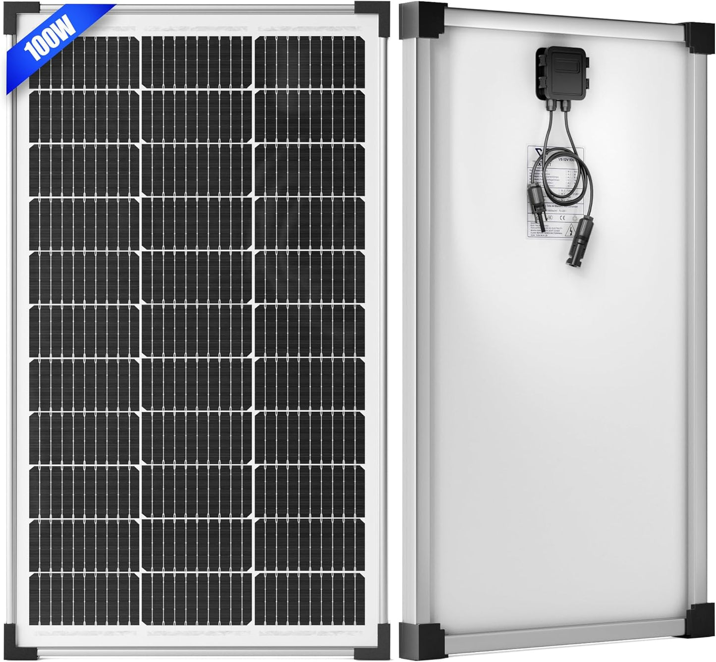 100W 12V Solar Panel, High Efficiency 9BB Cell Monocrystalline Solar Panels IP67 Waterproof, Suitable for RV, Marine, Rooftop, Home, Yacht, Off-Grid Applications (100W Single Panel)