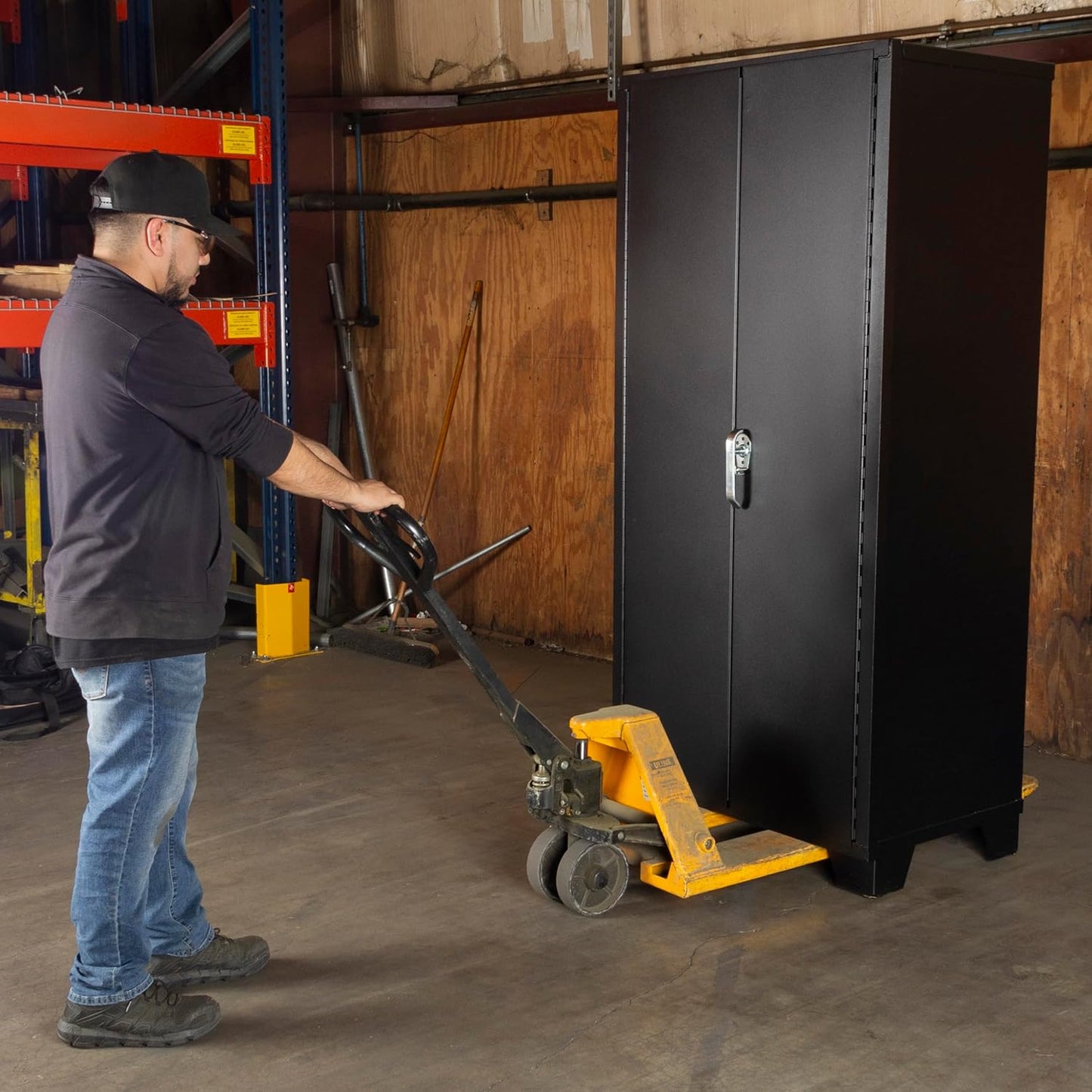 Jamco Tool Storage Cabinets with Bin Mounts, Model DF, Includes 122 Bins, 36-Inch W x 24-Inch D x 78-Inch H, Blue Bins