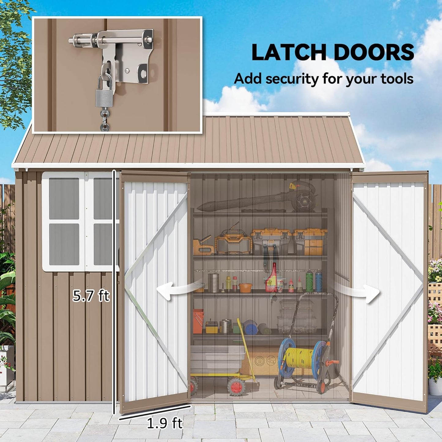 Outsunny 8' x 6' Outdoor Storage Shed, Metal Garden Shed with Window & Double Lockable Door, Outdoor Tool Shed Storage with Sloped Roof for Backyard, Patio, Garage, Lawn, Brown