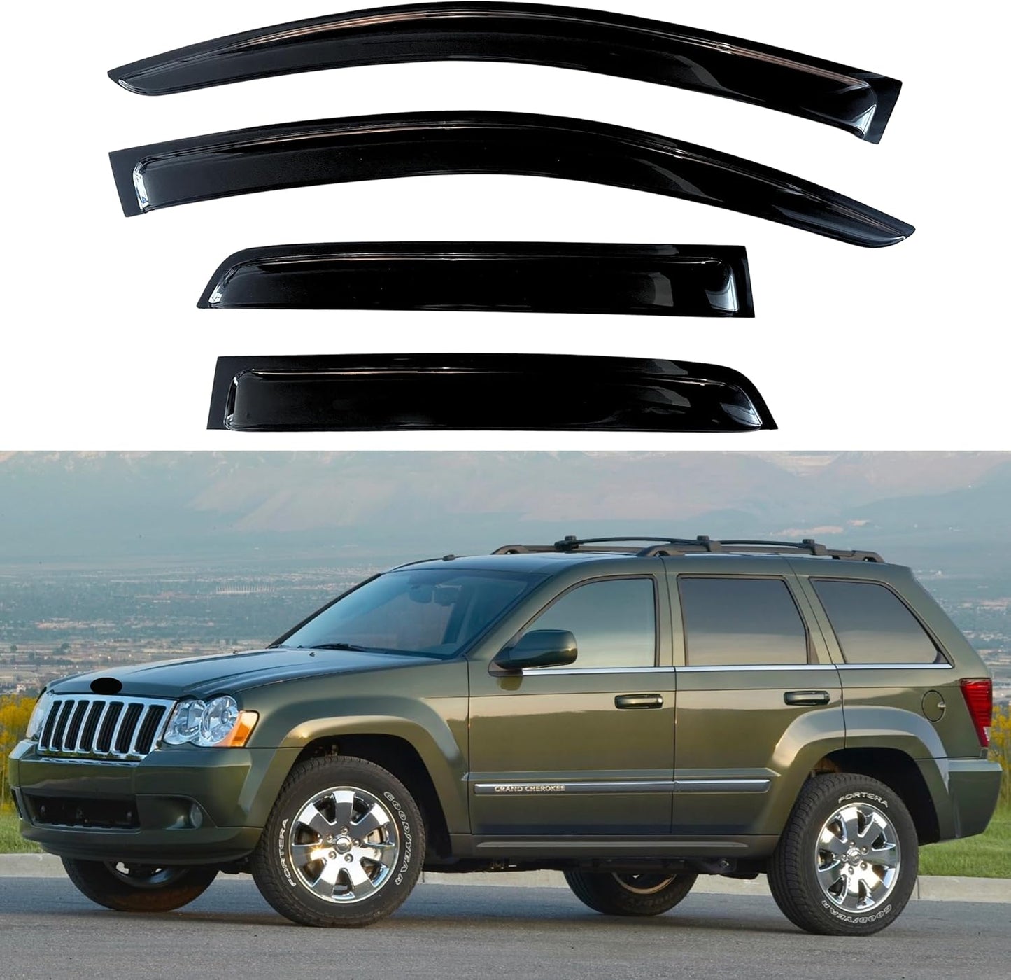 KPY Window Visors Compatible with Jeep Grand Cherokee 2005-2010, 4PC Rain Guard Side Vent Deflectors Tape-On Style, 2005 2006 2007 2008 2009 2010
