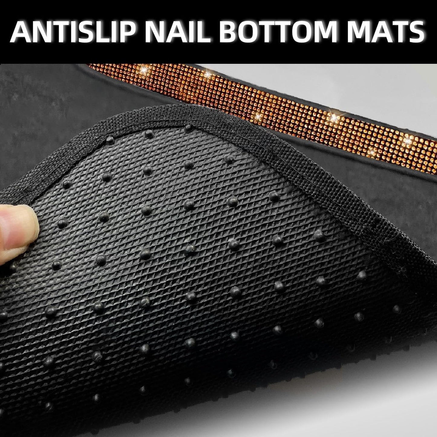 NBTEPEM Bling Car Floor Mats Full Set, Universal Fit Most Cars,SUV, Trucks, 4 pcs Sparkle Glitter Diamond Carpet for Women Girls with Anti-Slip Pad (Orange Diamond)