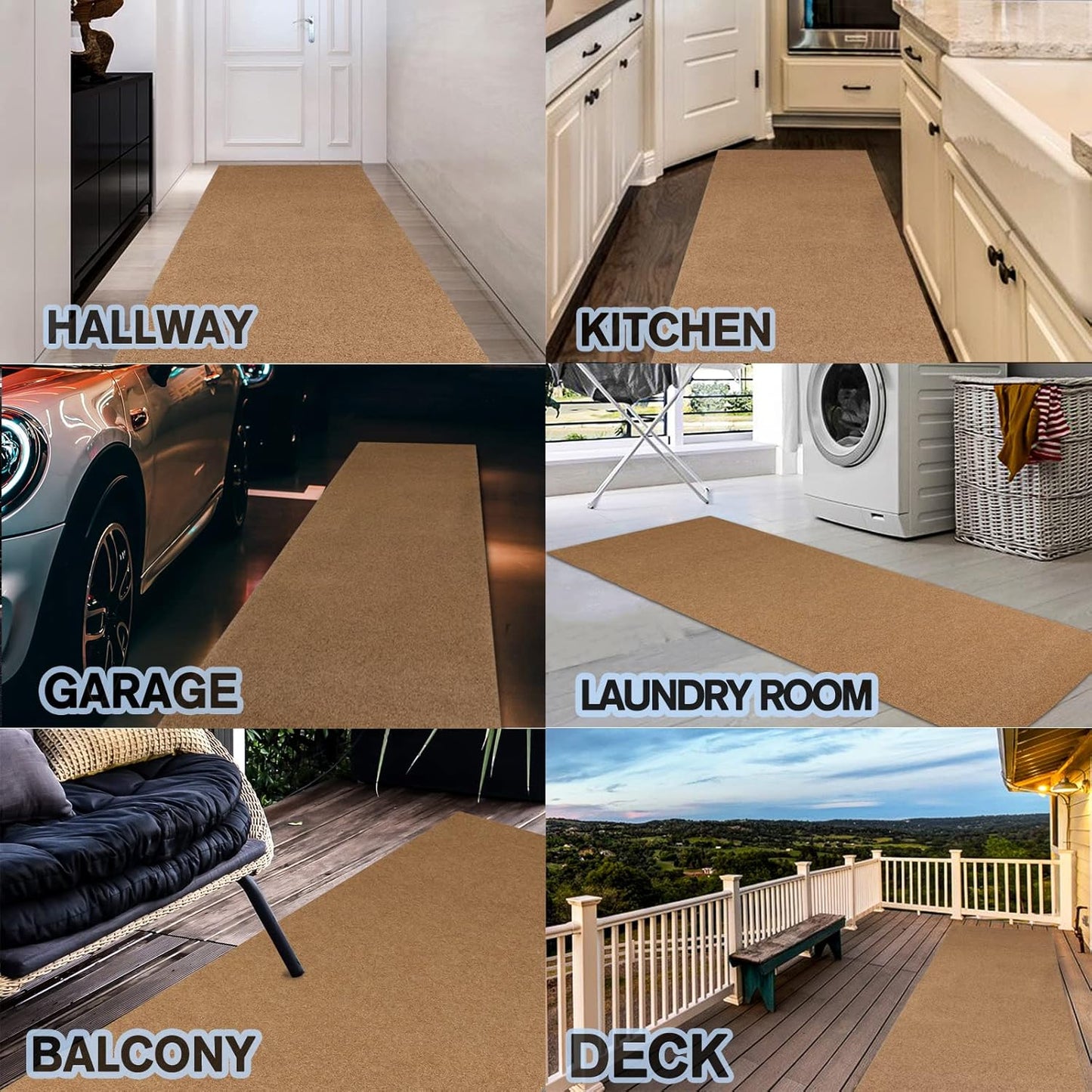 Custom Size Backed Non-Slip Area Rugs Runner, Easy Clean, Waterproof Runner Rugs for Hallway Entryway, Kitchen, Laundry, 3FT x 53FT, Beige