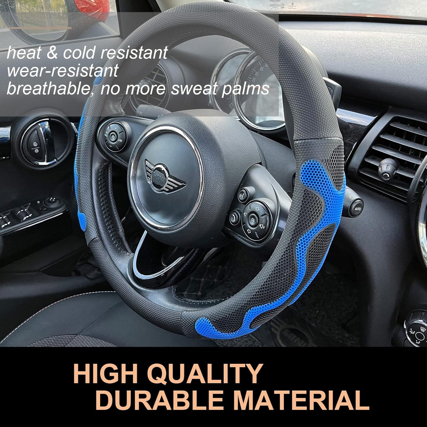 PINCTROT Comfy Grip Steering Wheel Cover, Anti-Slip Design, Universal 14.5-15 Inch(Silicone Blue)