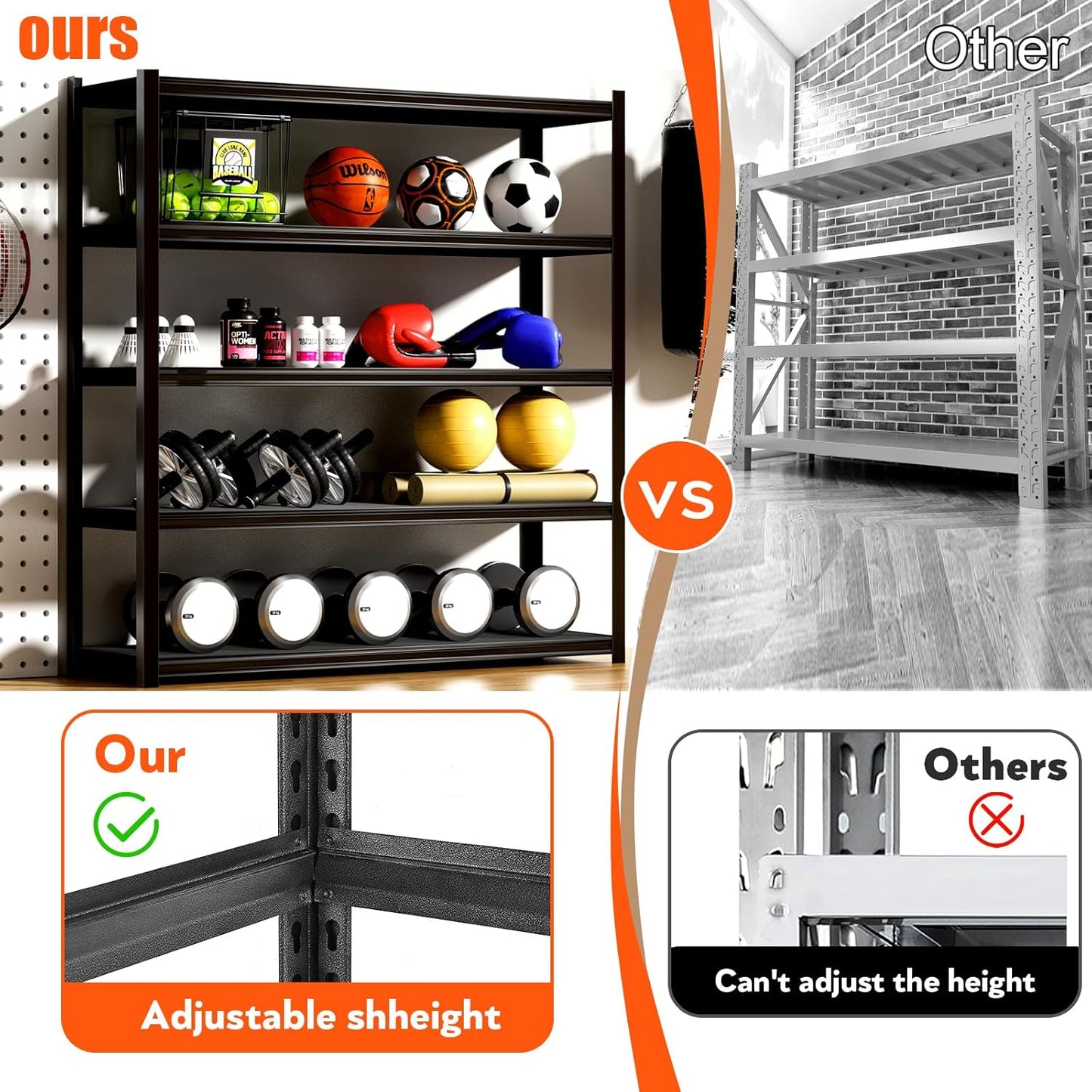 72" H Garage Shelving 2000LBS Heavy Duty Storage Shelves Adjustable 5 Tier Metal Shelves for Storage Garage Industrial Shelving Utility Racks,16" D x35.5 Wx72 H,Black