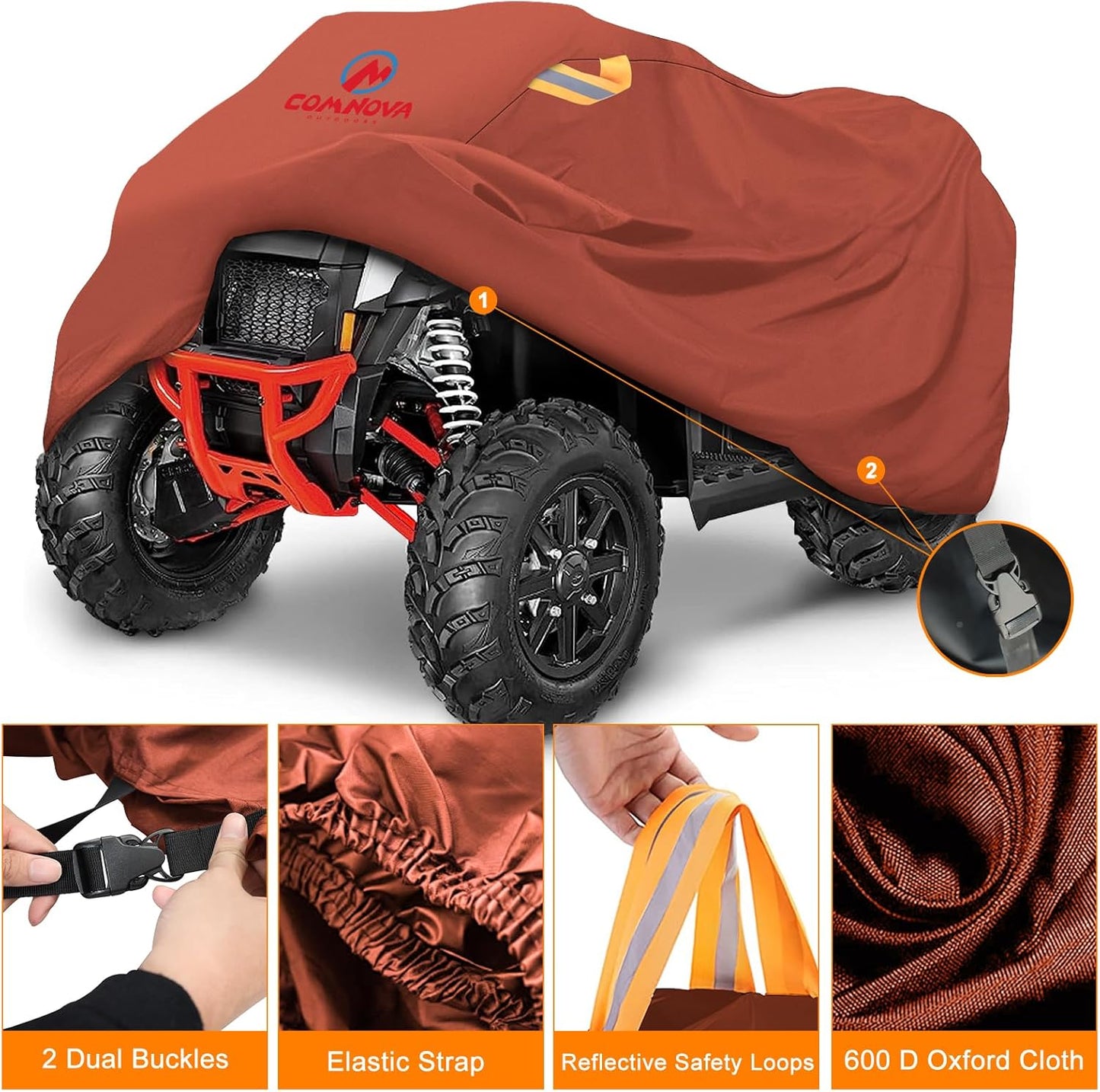 Comnova ATV Cover for 4 Wheelers - 101 Inch ATV Covers 600D Waterproof & Heavy Duty, Outdoor Four Wheeler Quad Cover All Weather Large for Polaris, Kawasaki, Arctic Cat, Honda, Yamaha and More
