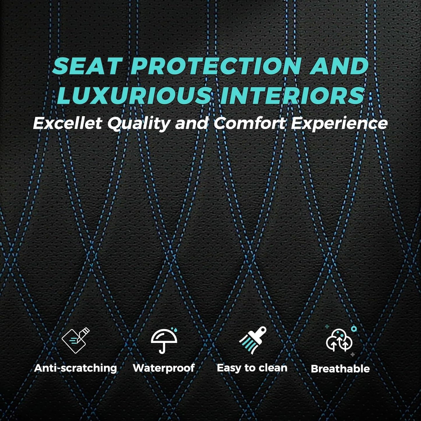 Seat Covers for Honda Civic Hatchback EX, Sport Touring, EXL 2016 2017 2018 2019 2020 2021, Faux Leather Car Seats Cover Full Set(Rear Row 40/60 Split & Folding Backrest)-BlackBlue