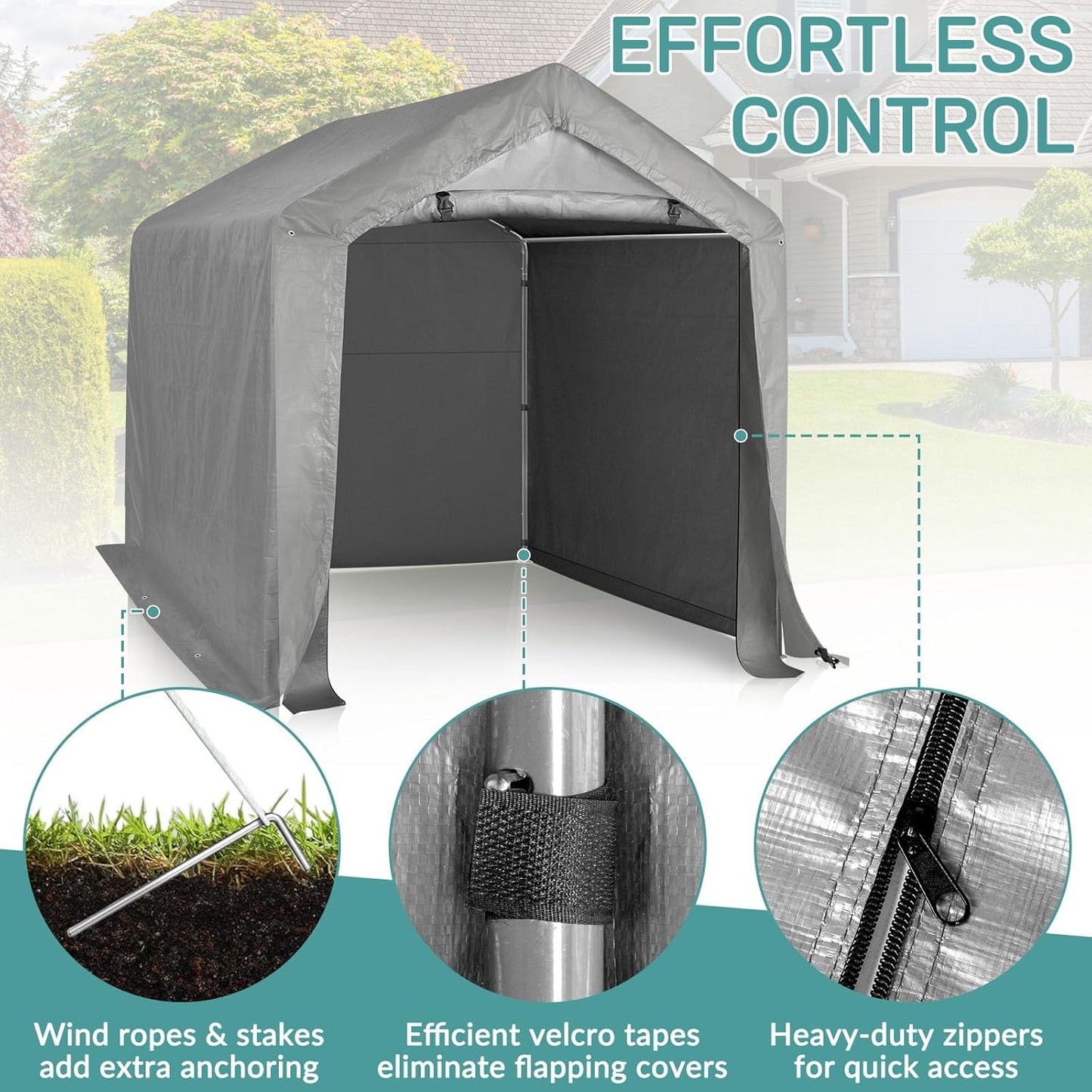 Outvita Outdoor Portable Storage Shed Tent, 6x6 ft Waterproof Carport with Roll-Up Zipper Door and Durable Galvanized Steel Frame, Ideal for Motorcycle, GTV, Bike, Wood Tool Lawn Mower Storage