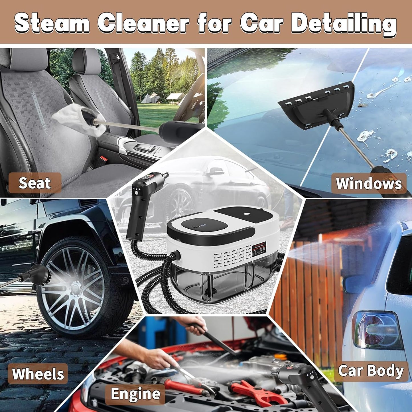 Handheld Steam Cleaner for Home, 2500W High Temperature Pressurized Machine, 1.6L Water Tank, Handle-controlled Steam Output, Portable Cleaning Steamer for Car, Bed Bugs, Furniture, Grout (White)