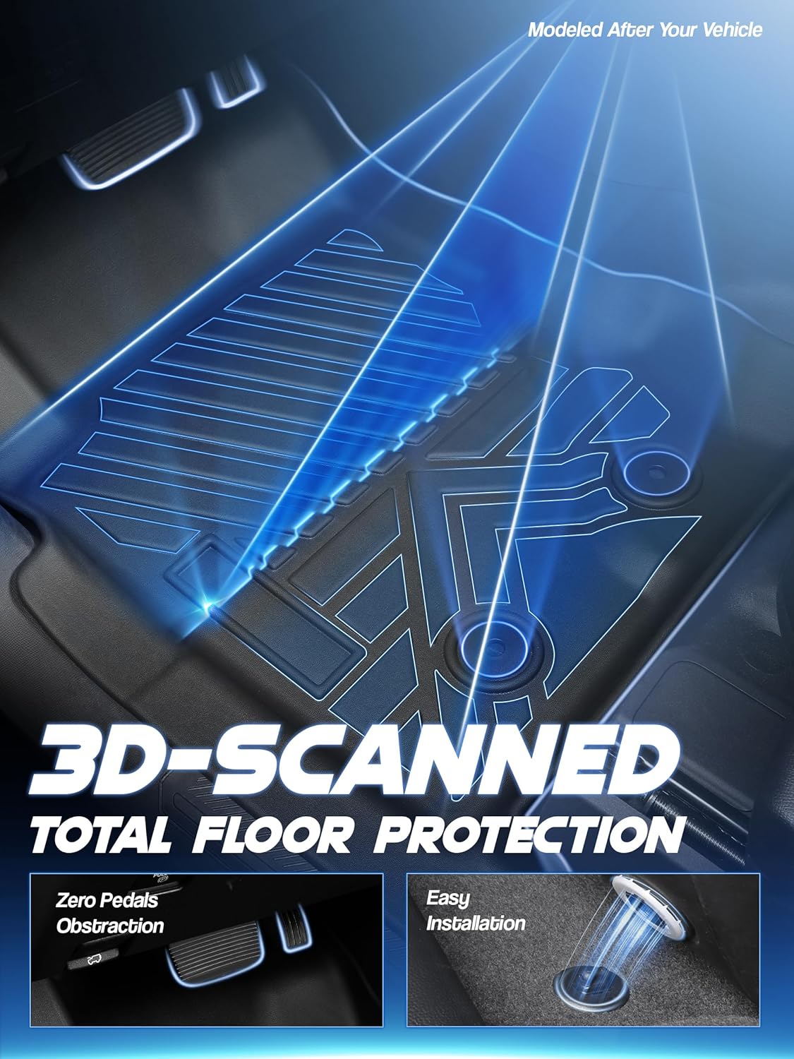 Car Floor Mats for Ford Bronco 4 Door 2025 2024-2021 Accessories,TPE All Weather Protection Floor Mats, Custom Fit 1st&2nd Row Car Floor Liners Set(Not for 2 Door & Sport),Black