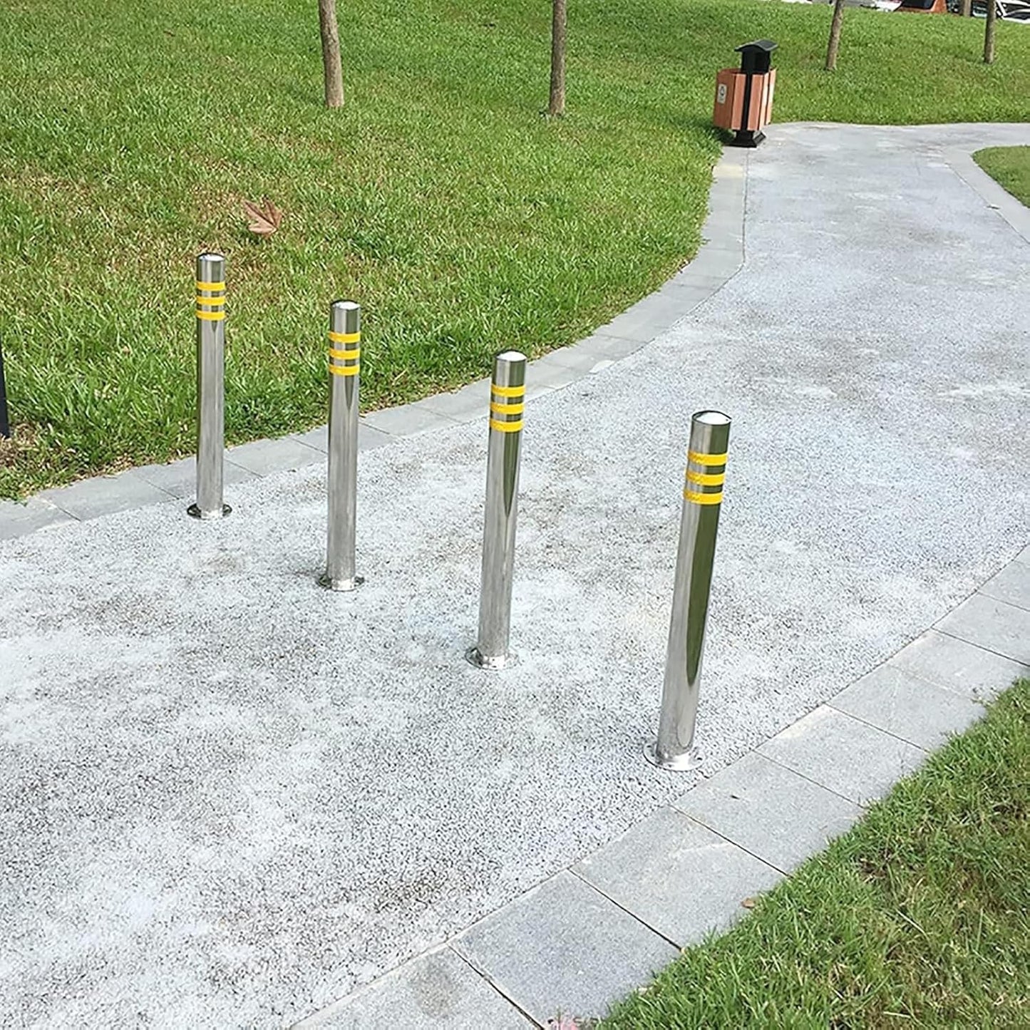 Stainless Steel Parking Bollards for Driveway, Industrial Safety Bollards Reflective Channelizer Post, Parking Barrier, Sturdy and Durable, Easy to Install, for Crowd Control(Silver (4pcs),7.6*100cm/3