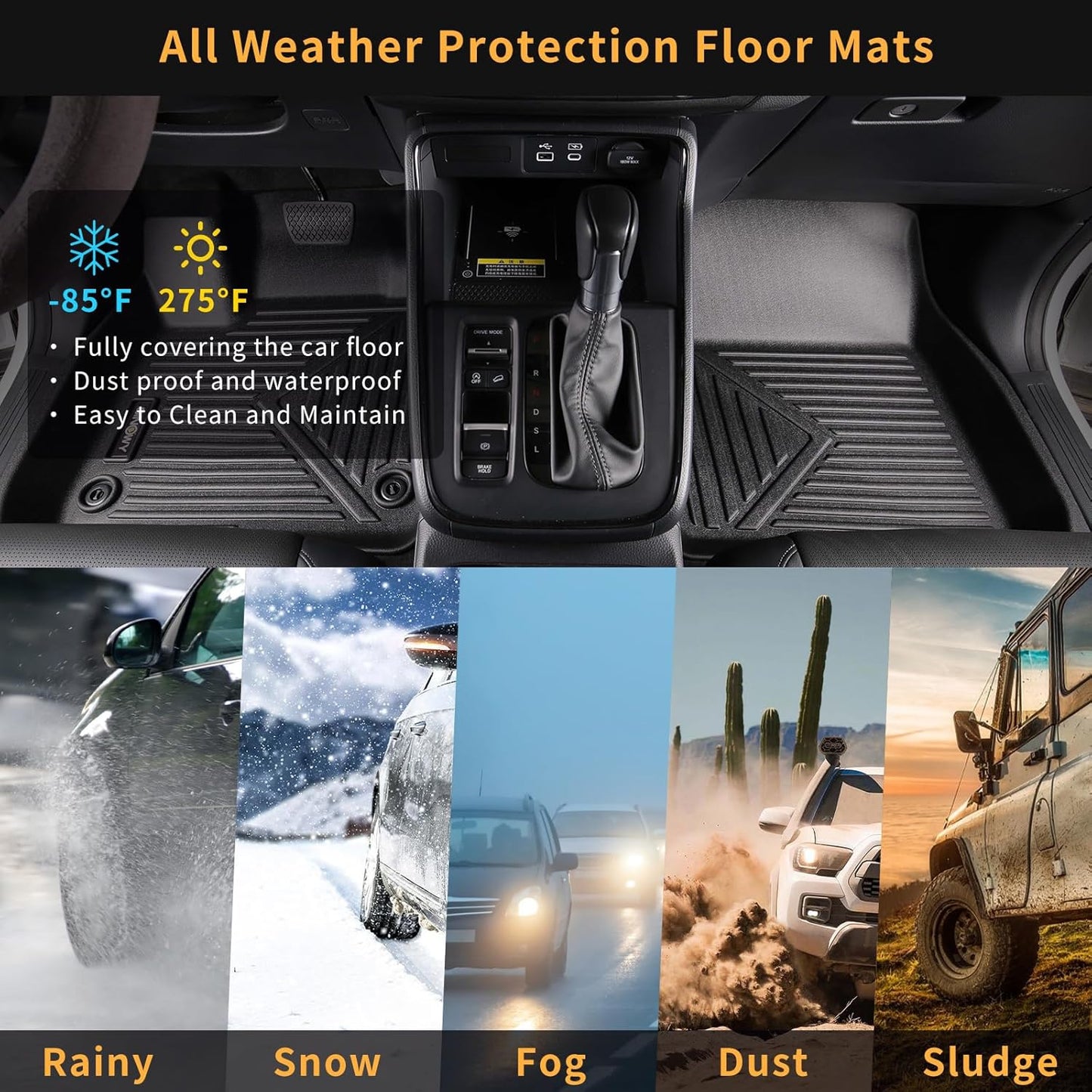 GINOWY- Floor Mats for Kia Seltos 2020-2024 2025, TPE All Weather Protection Mats for Kia Seltos 2024, Custom Seltos Floor Liners Non-Slip Waterproof Automotive Accessories, Black