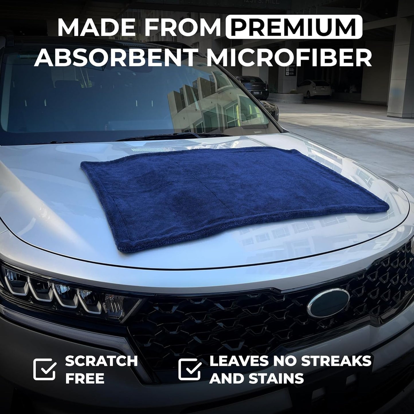 Large Car Drying Towel, 1300 GSM Professional Car Towel with Double Twisted Loop,Super Absorbent Large Microfiber Drying Towels for Cars, Trucks, SUVs - 20"x26", Navy