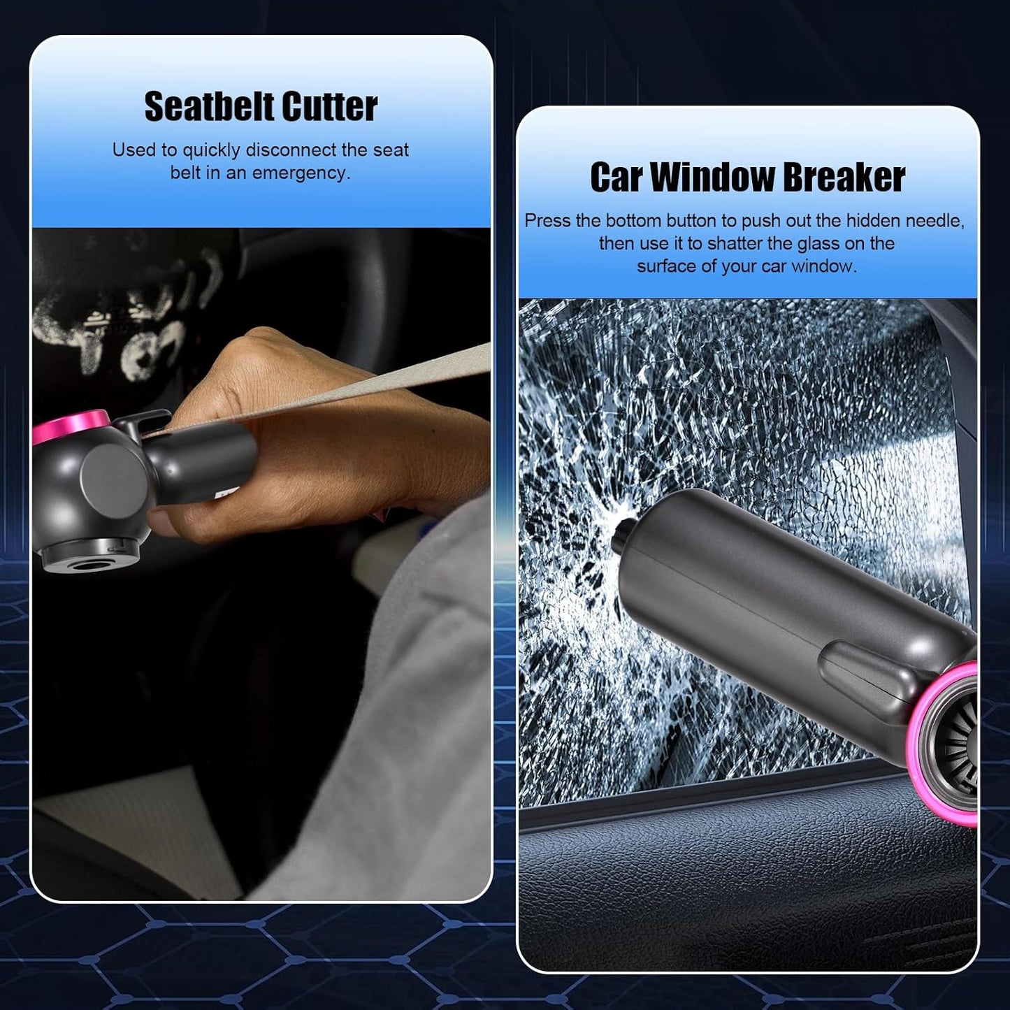 Car Vacuum Portable Handheld Cordless Vacuums, 20000PA Suction, 6000mAh Blower, Window Breaker, Seatbelt Cutter for Car, Home & Office Cleaning