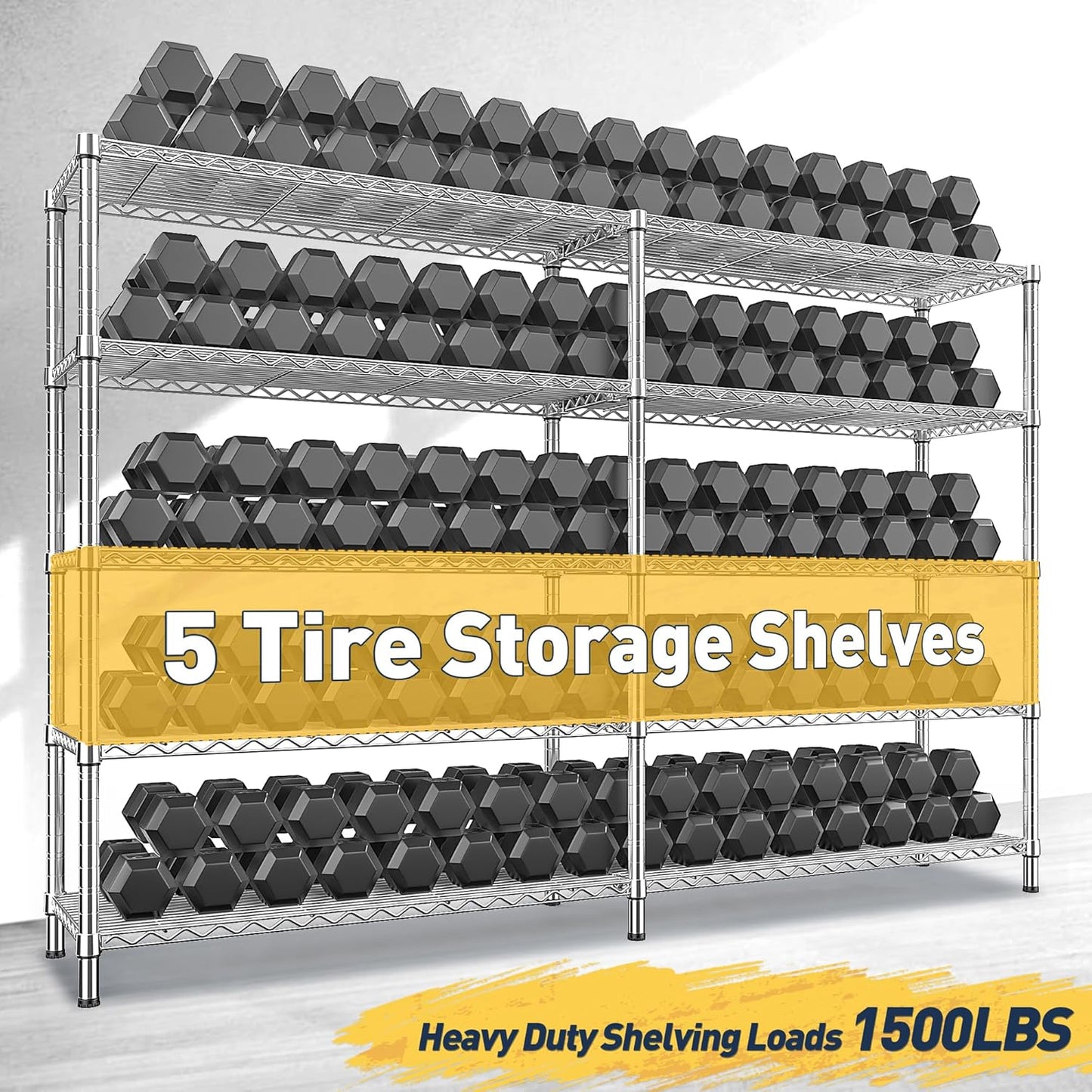 REIBII 70" W Wire Shelving Load 1500LBS, Metal Shelving 5-Tier Storage Shelves Metal Shelves for Storage Adjustable Shelving Rack for Pantry Kitchen Commercial School 70" W*15.8" D*72.4" H,Chrome