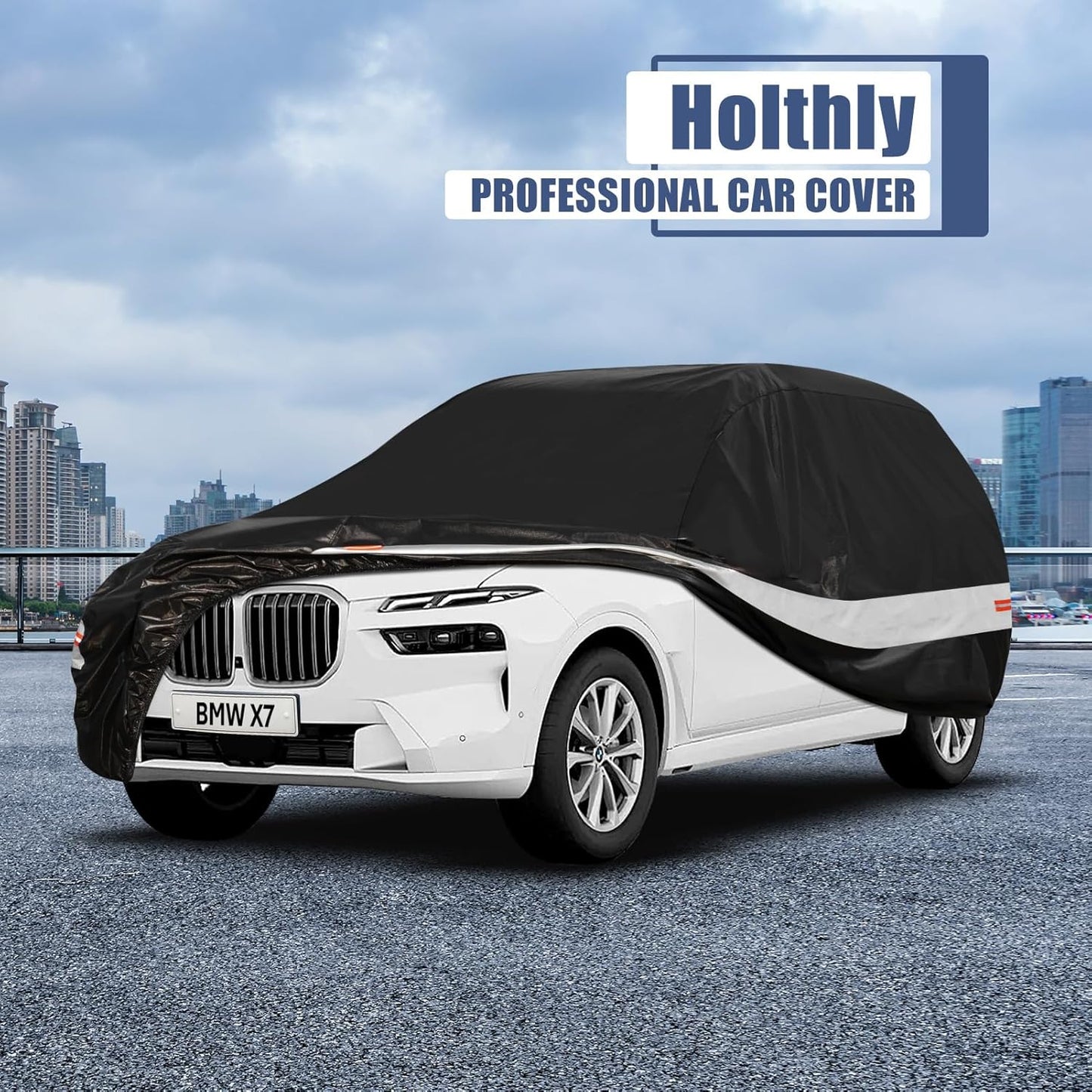 10 Layers SUV Car Cover Custom Fit for BMW X7 (2018-2024) Waterproof All Weather for Automobiles, Outdoor Full Cover Sun UV Rain Protection with Cotton.Black