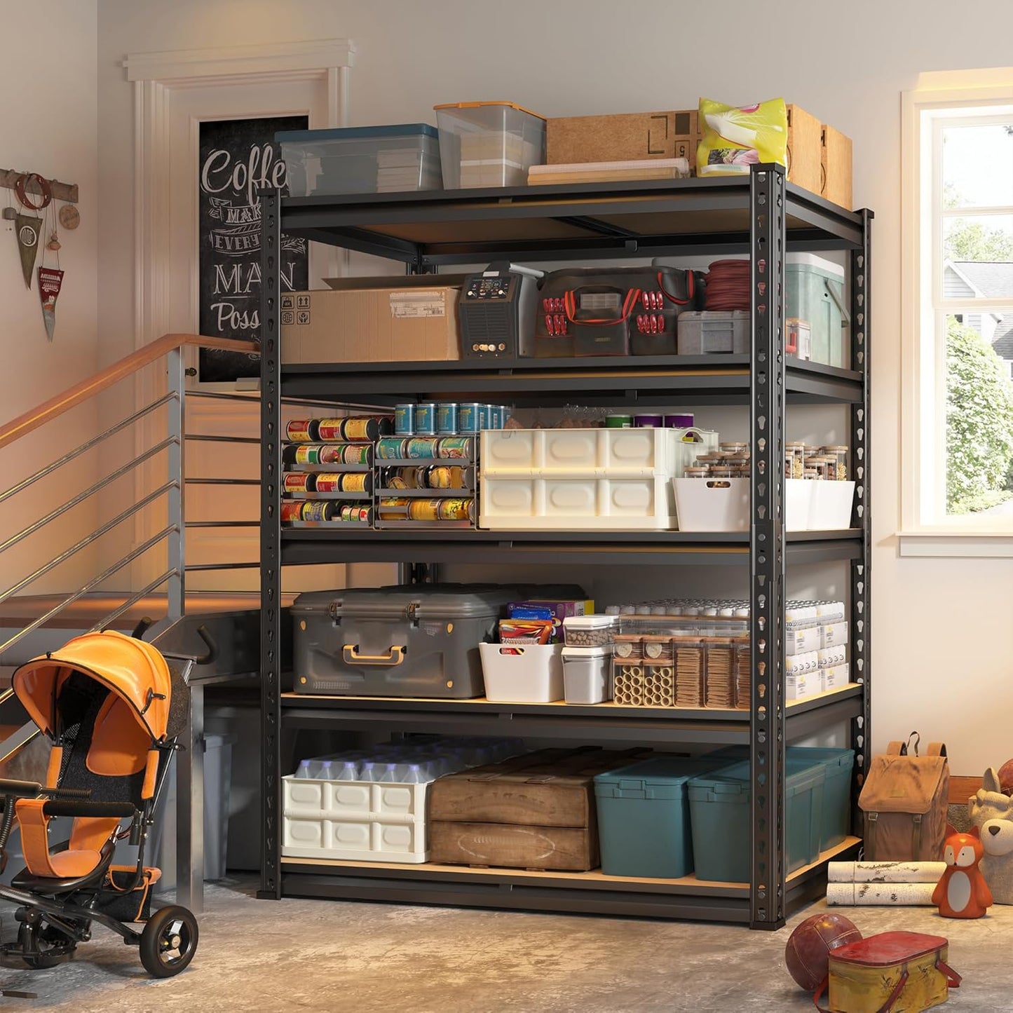 REIBII 2000LBS Garage Shelving Heavy Duty 72''H Storage Shelves 5 Tier Heavy Duty Shelving, Adjustable Metal Shelves for Basement Pantry 35.5" W x72 H x 15.8" D, 4 Pack