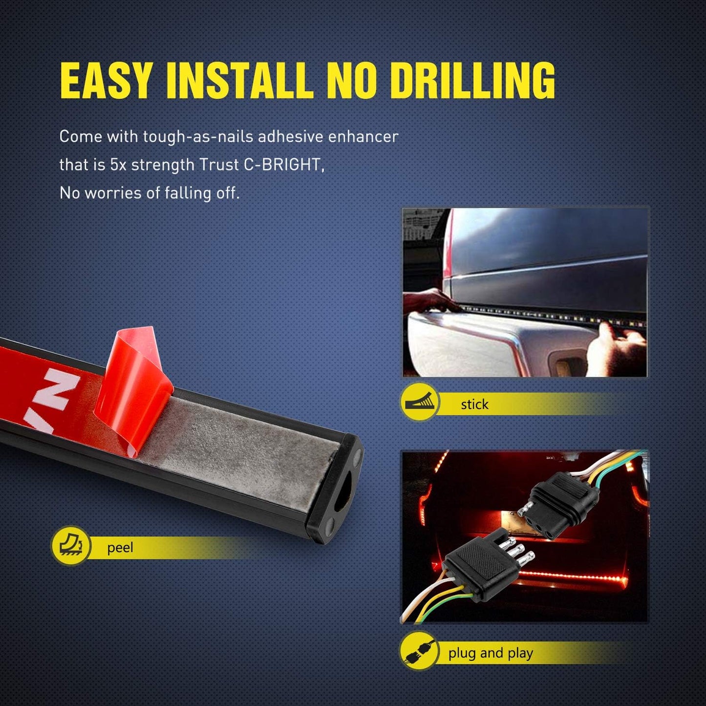 Nilight 48”/49” LED Tailgate Light Strip 90 LED Red/White for Running Light Brake / Turn Signal / Reverse Light，2 Years Warranty