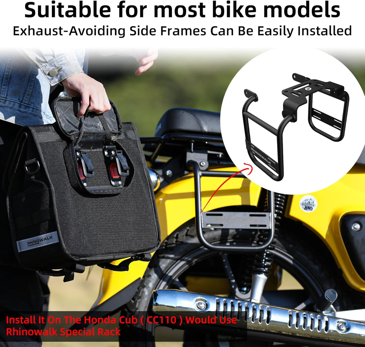 Rhinowalk 13L Waterproof Motorcycle Saddlebags, 26L Total Capacity, Quick Release, Black, 1 Pack