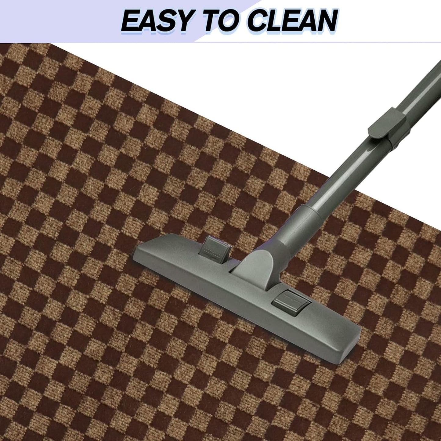 Custom Size Backed Non-Slip Area Rugs Runner, Easy Clean, Waterproof Runner Rugs for Hallway Entryway, Kitchen, Laundry, 4FT x 71FT, Brown Checkered