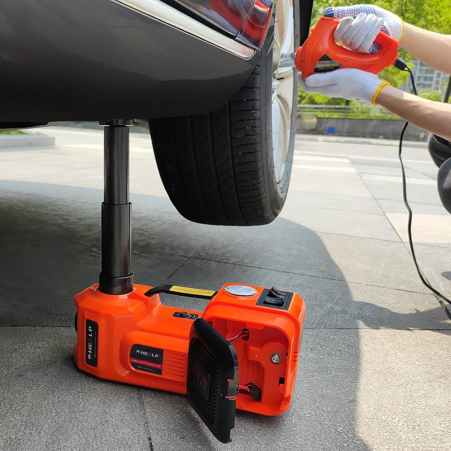 E-HEELP Electric Car Jack 5Ton 12V Kit Hydraulic (Lifting Range: 6.1~17.7 inch) with Inflator Electric Jack for Car SUV Sedan MPV Change Tires Garage Repair Emergency Kit
