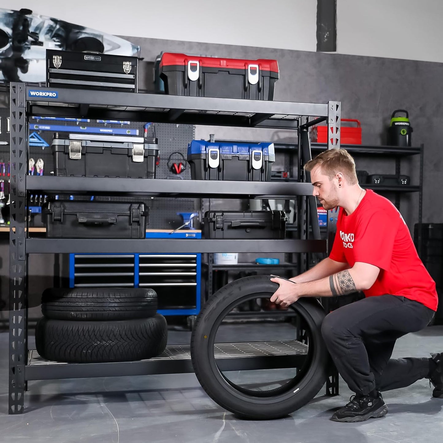 WORKPRO Garage Shelving, 68" W x 24" D x 65" H, 7200 LBS Load, Heavy Duty Metal Shelving for Storage, Industrial Shelving Storage Rack for Warehouse Kitchen Shop Basement, Black, Pack of 10