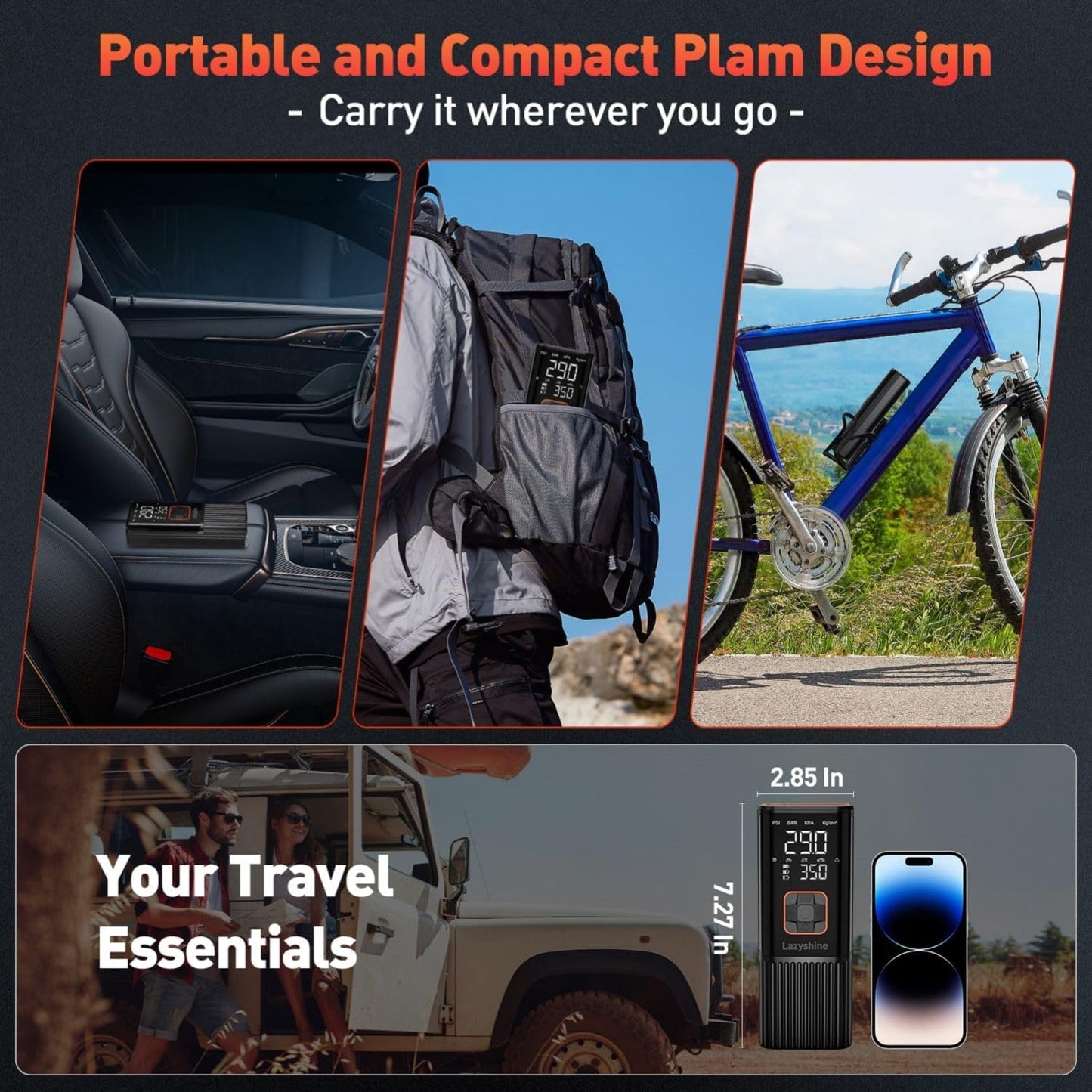 Tire Inflator Portable Air Compressor - Air Pump for Car Tires Dual Mode 9000mAh & 12V DC, 150PSI Electric Bike Tire Pump with Pressure Gauge for Bicycle Motorcycle Ball, Gifts for Car Owner