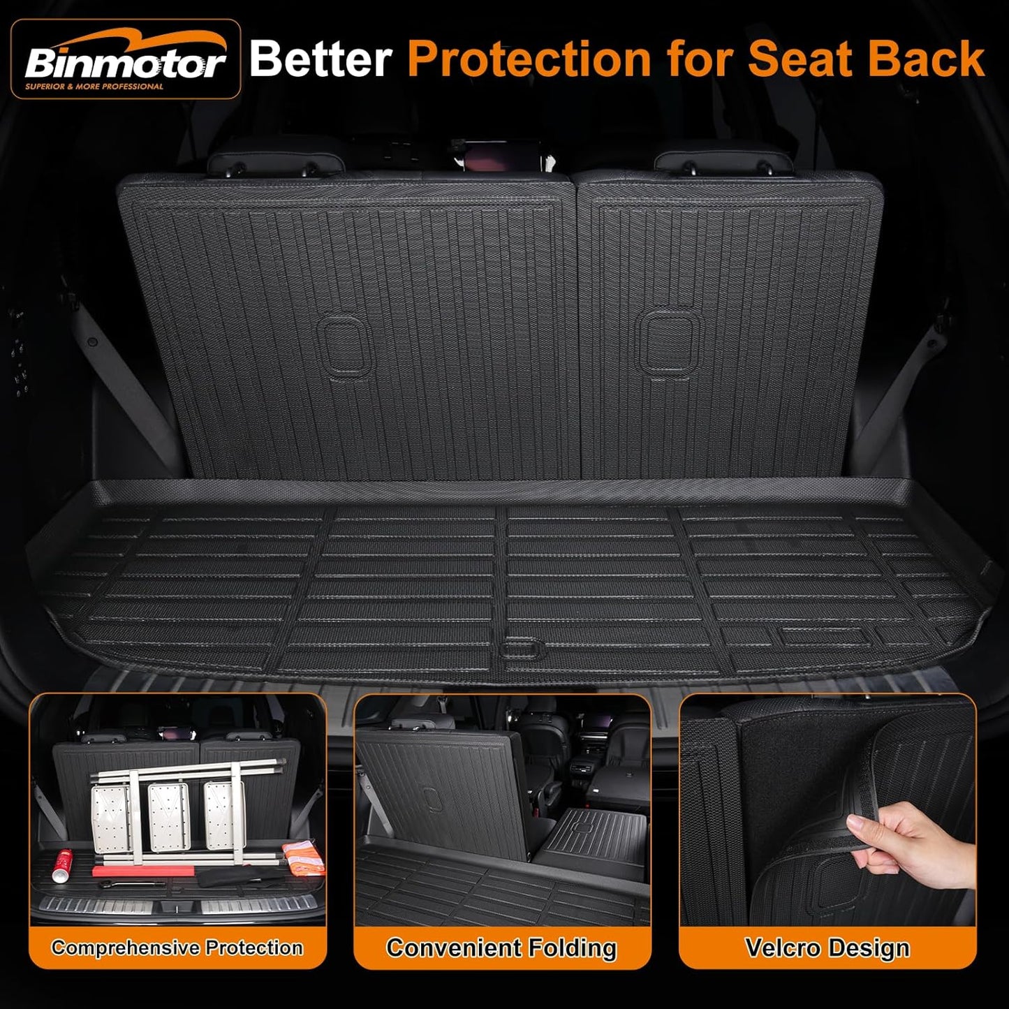 Binmotor-All Weather Floor Mats Cargo Liner Custom Set for Kia Sorento 2021-2025 Hybrid (PHEV & HEV) / Sorento Plug-in Hybrid 6/7 Passenger, Heavy Duty TPE Car Floor Liners Accessories