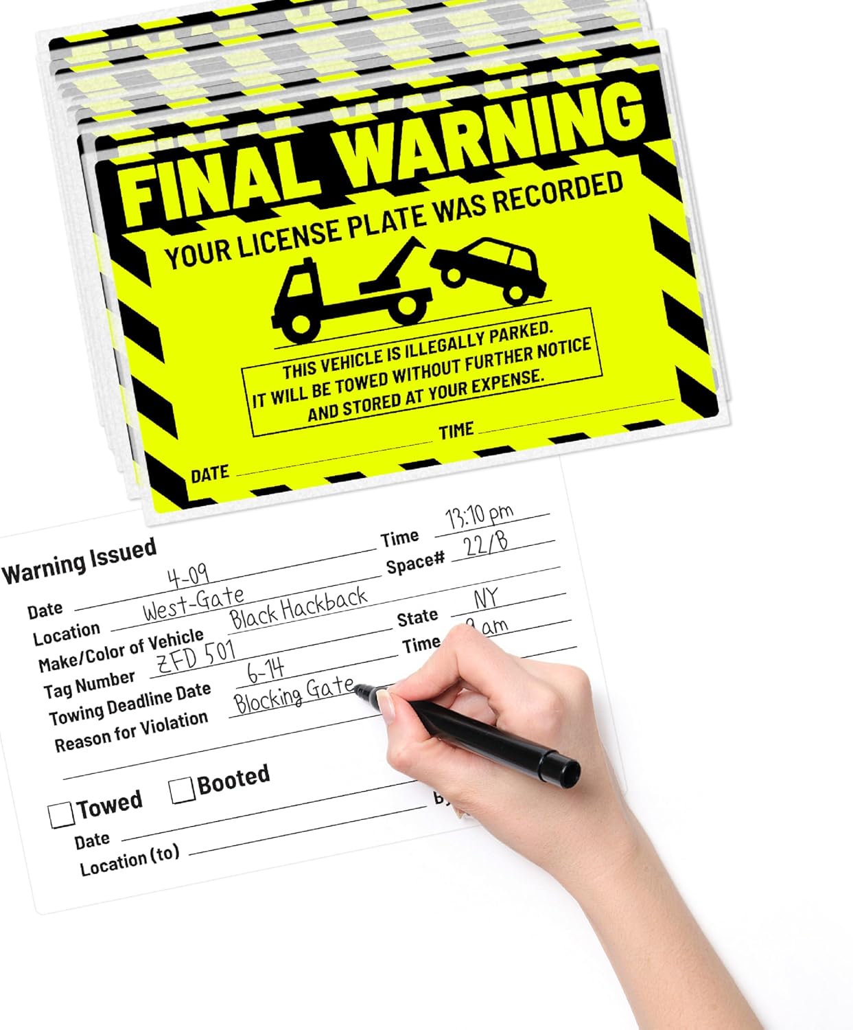 easykart labels 50 Parking Violation Notice Parking Violation Stickers Tow for Car Parking Warning Adhesive Car Window Fluorescent Green Labels (1 Pack)