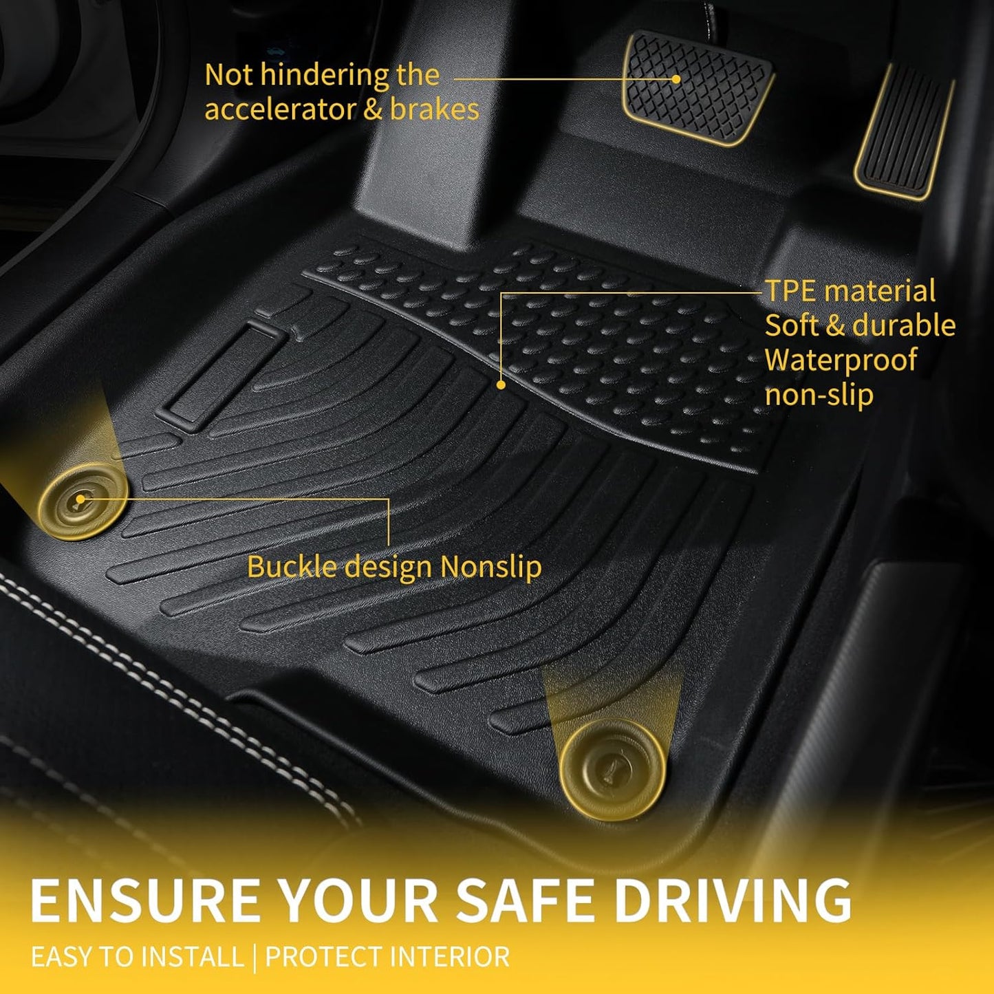 GINOWY-Floor Mats & Cargo Liner for Ford Taurus 2010-2019, TPE All Weather Taurus Car Mats, Custom Non-Slip Trunk Mat Floor Liners Taurus Accessories Black