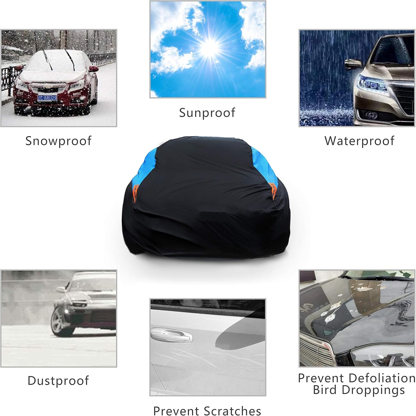 MORNYRAY Waterproof Car Cover All Weather Snowproof UV Protection Windproof Outdoor Full car Cover, Universal Fit for Sedan (Blue, A8-Fit Sedan Length(226-235 inch)
