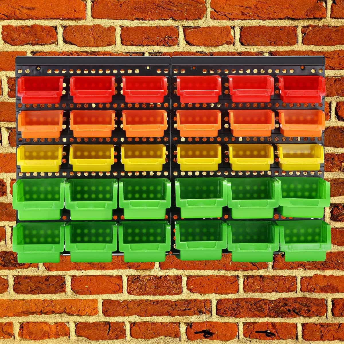 Wall Mounted Storage Bins Parts Rack 4 Colors Bin Organizer Garage Plastic Shop Tool, Garage Organizers and Storage (Style-Vivid) 50.4"*32.4"