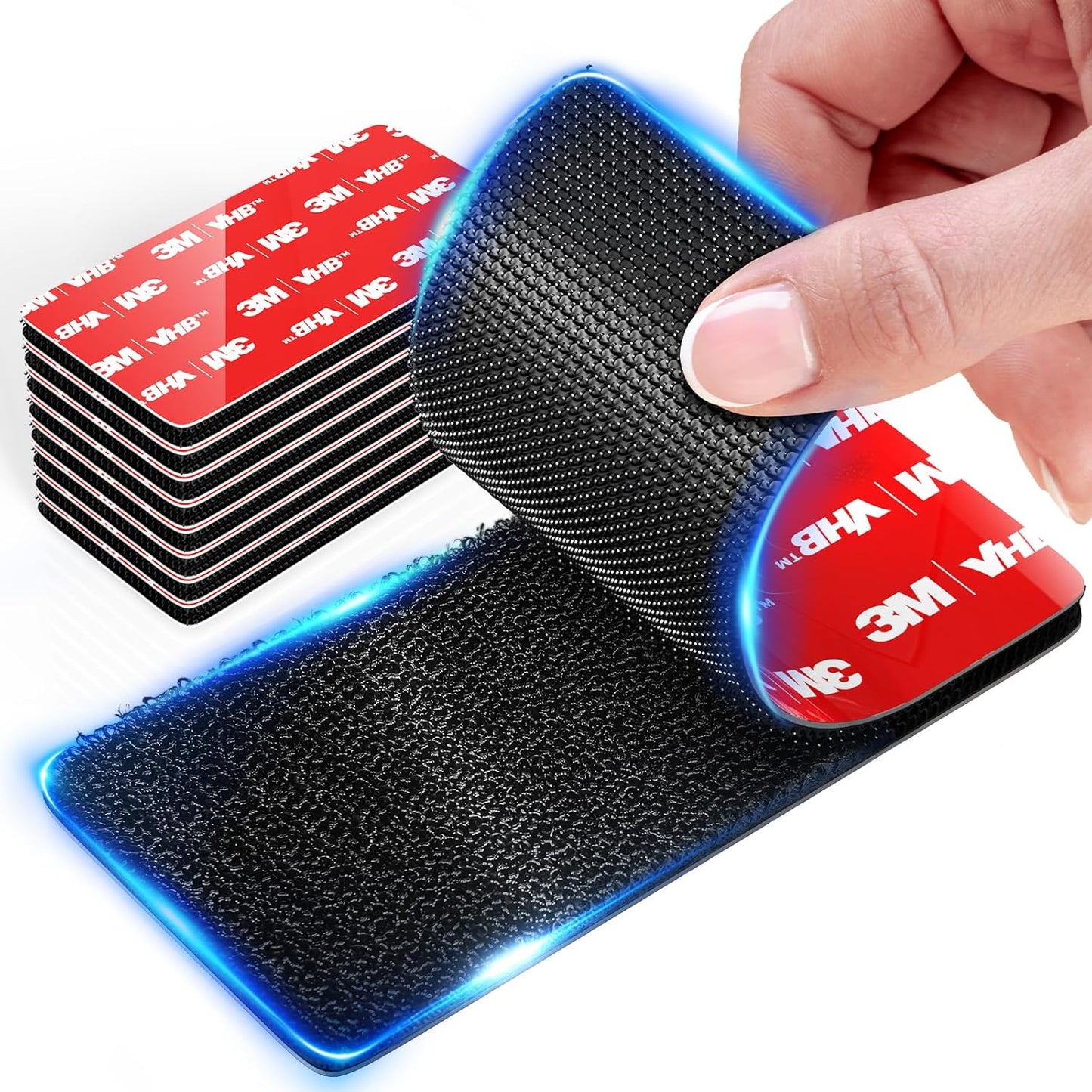 4 inch Large Wide Hook and Loop Strips with Super Adhesive Heavy Duty, Made of 3M, Heat Resistant Waterproof, Outdoor or Indoor Use, 8 Sets Black 4x2 Inch