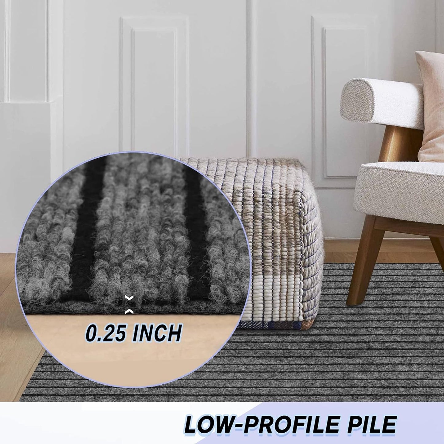 Custom Size Backed Non-Slip Area Rugs Runner, Easy Clean, Waterproof Runner Rugs for Hallway Entryway, Kitchen, Laundry, 3FT x 59FT, Gray Stripe