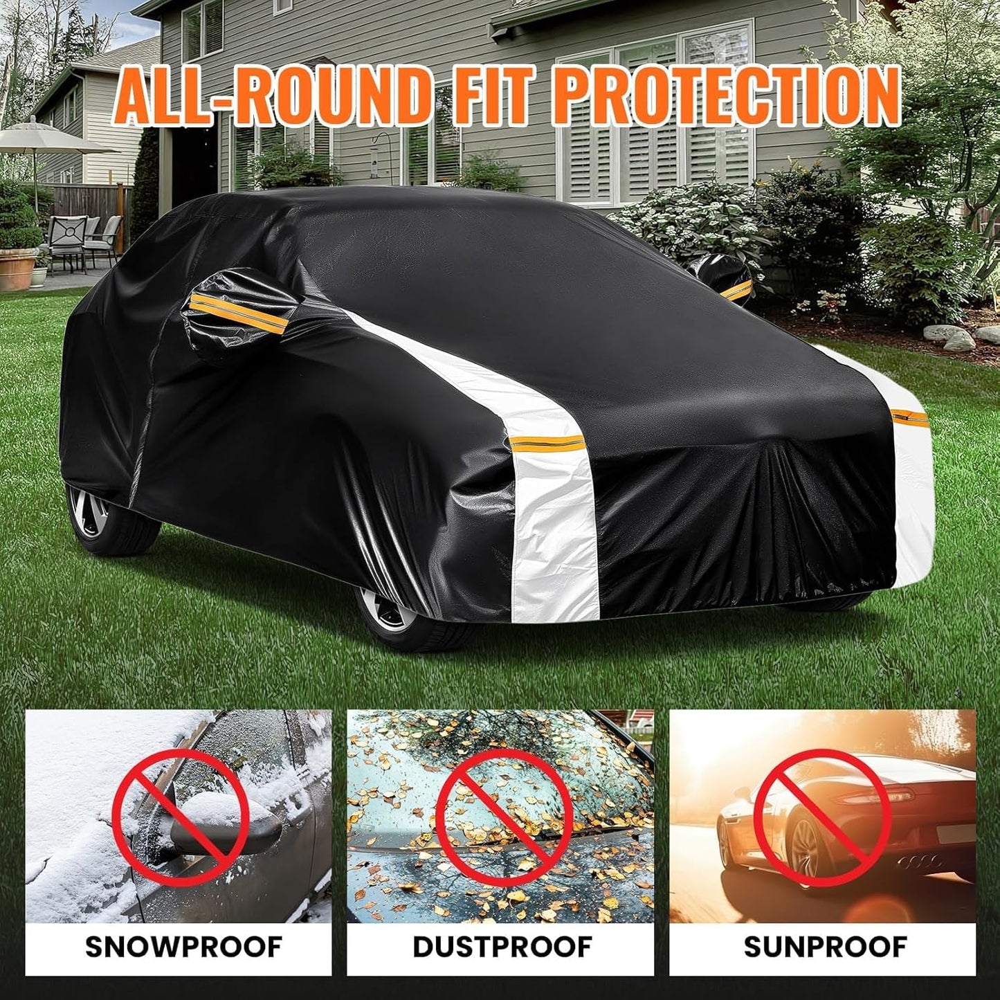 12-Layer Custom Fit Car Cover for Tesla Model Y (2020-2025), Upgraded Waterproof All-Weather Full Exterior Cover with Door Zipper and Charging Port, for Snow Rain Dust and Sun UV Protection-Black.