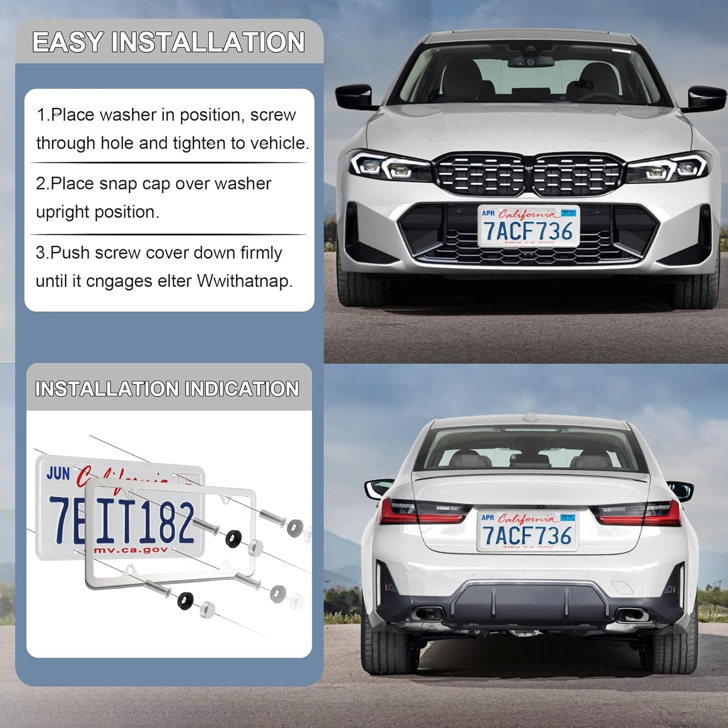 LivTee Chrome License Plate Frames, 4 Holes Stainless Steel License Plate Covers, 2PCS Car License Plate Holder, Automotive Accessories, Slim Design with Bolt and Gasket Cover for US Cars(Silver)