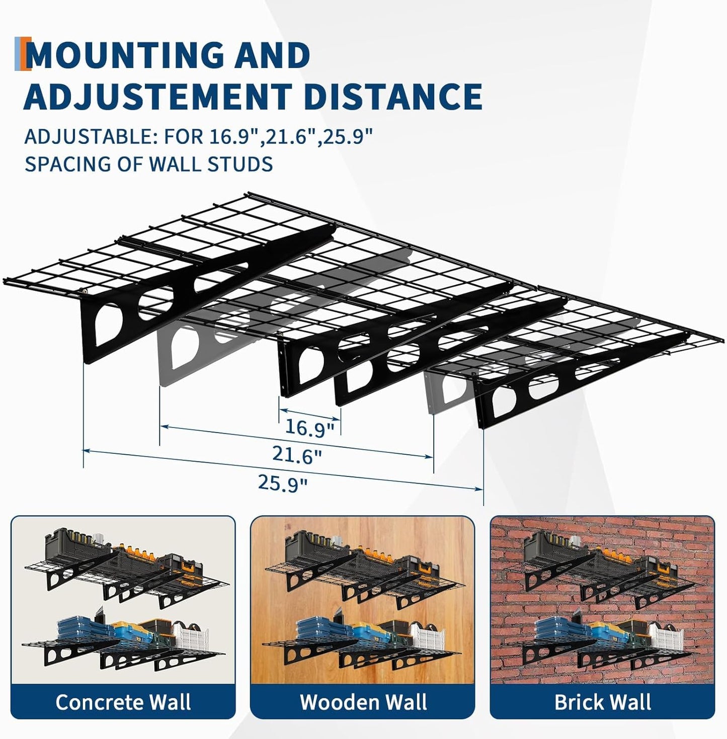 GarveeHome 2 Pack 2x6ft Garage Storage Shelving Wall Mounted, 24-inch-by-72-inch 1600 Lbs Heavy Duty Sturdy Storage Shelves, Wall Shelves Folding Storage Garage Organization for Warehouse, Laundry