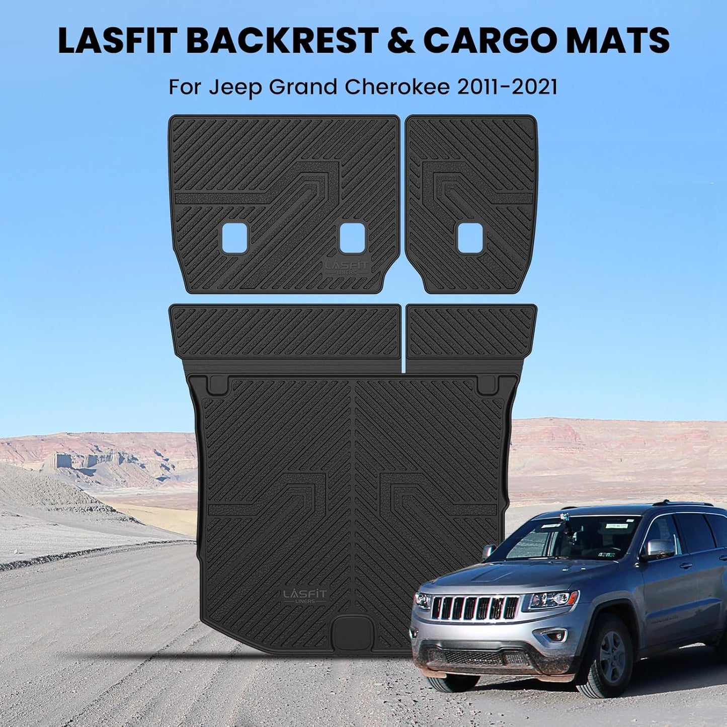 LASFIT Cargo Mat for Jeep Grand Cherokee 2011-2021 All Weather TPE Custom Fit Rear backrest Mat Trunk Seatback Cargo Liner, Black