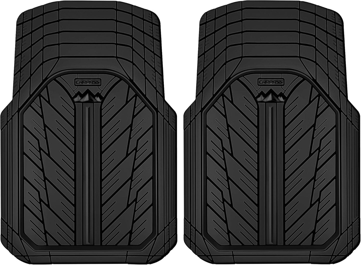 CAR PASS Small DeepDish Floor Mats for Cars, Heavy Duty Rubber Car Mats 2-Piece, Universal Trim-to Fit Automotive Floor Mats Front Only for Truck Van SUV Waterproof All Weather Car Mats (Black)